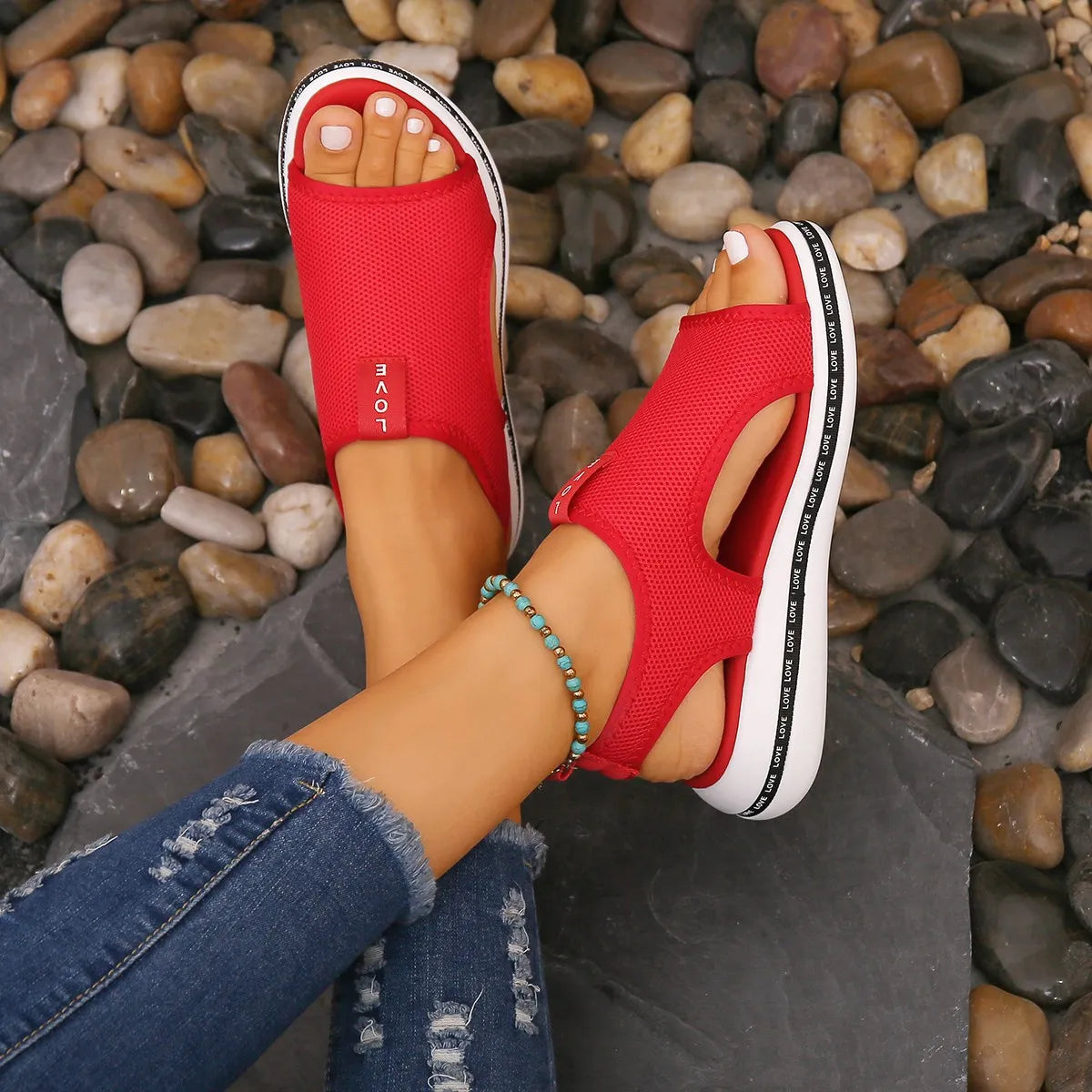 Mesh Open Toe Platform Sandals