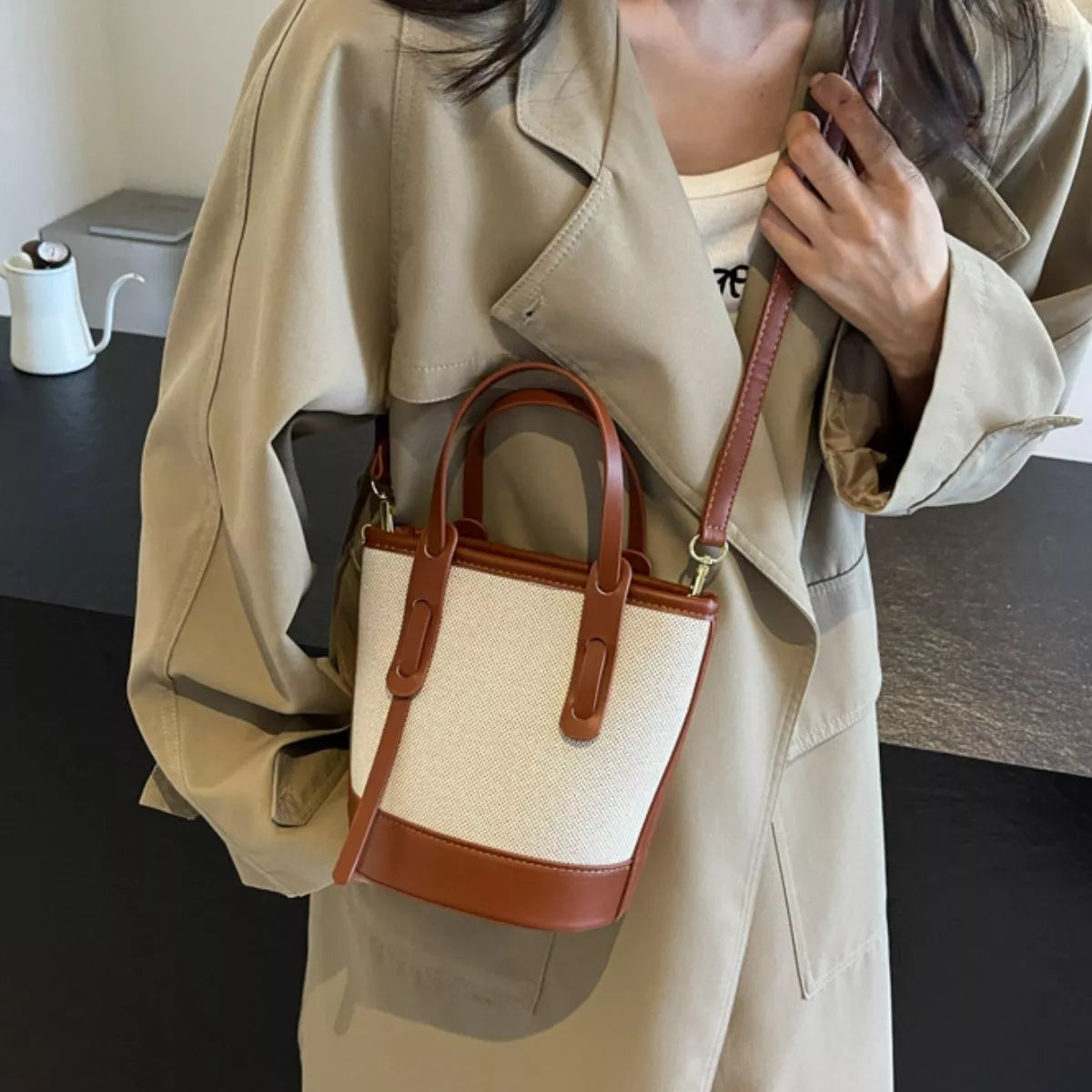Canvas Bucket Crossbody Bag