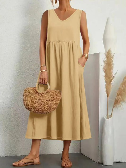Full Size V-Neck Sleeveless Dress with Pockets Plus Size