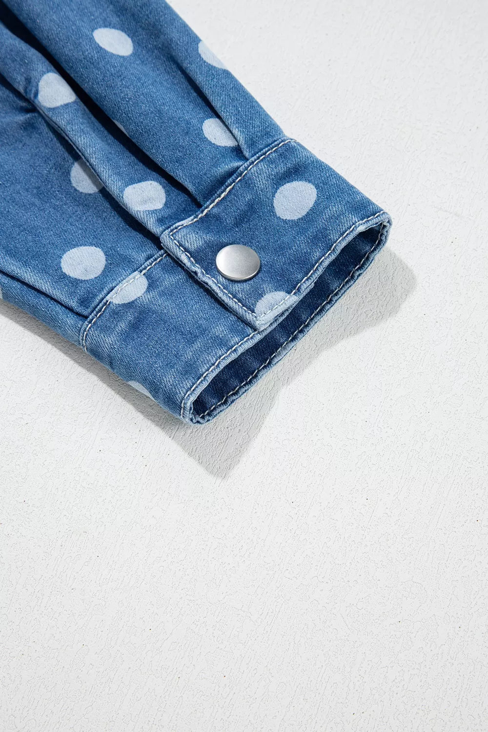 Polka Dot Long Sleeve Collar Shift Tunic Denim Jacket