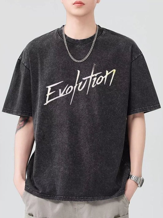 Men's Letter Round Neck Short Sleeve T-Shirt