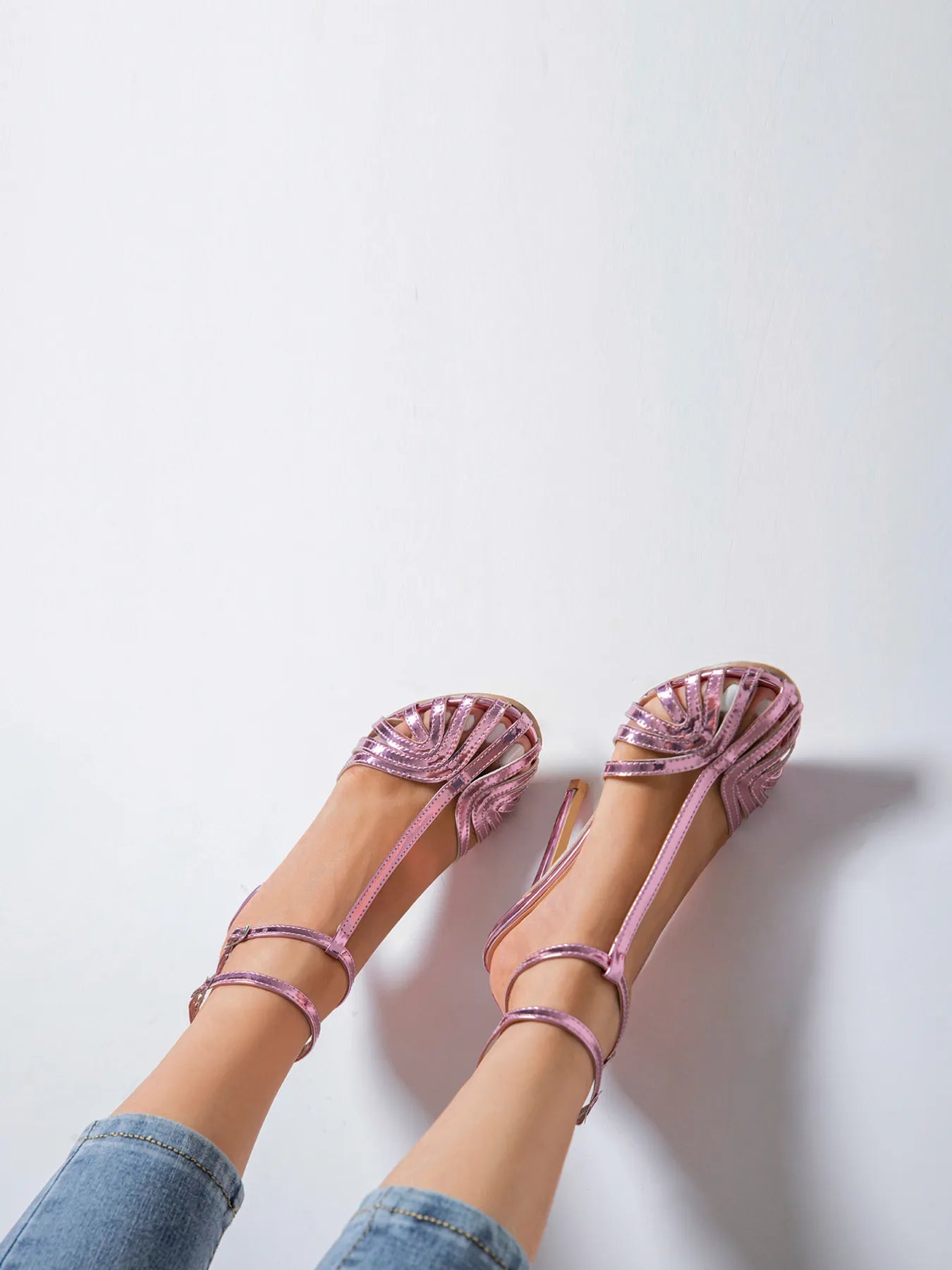 Strappy Stiletto Heeled Sandals with Ankle Strap Design
