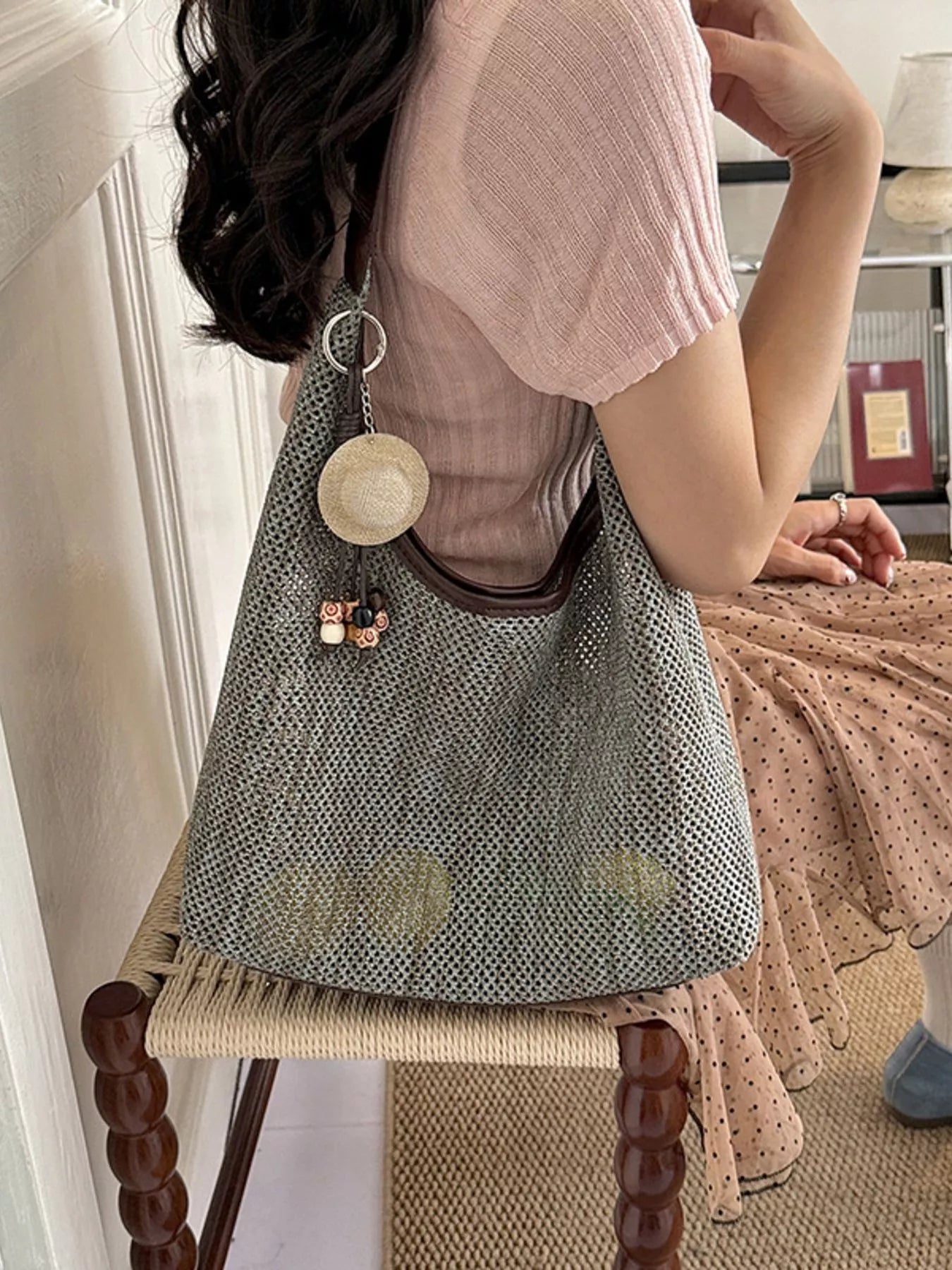 Textured Woven Shoulder Bag