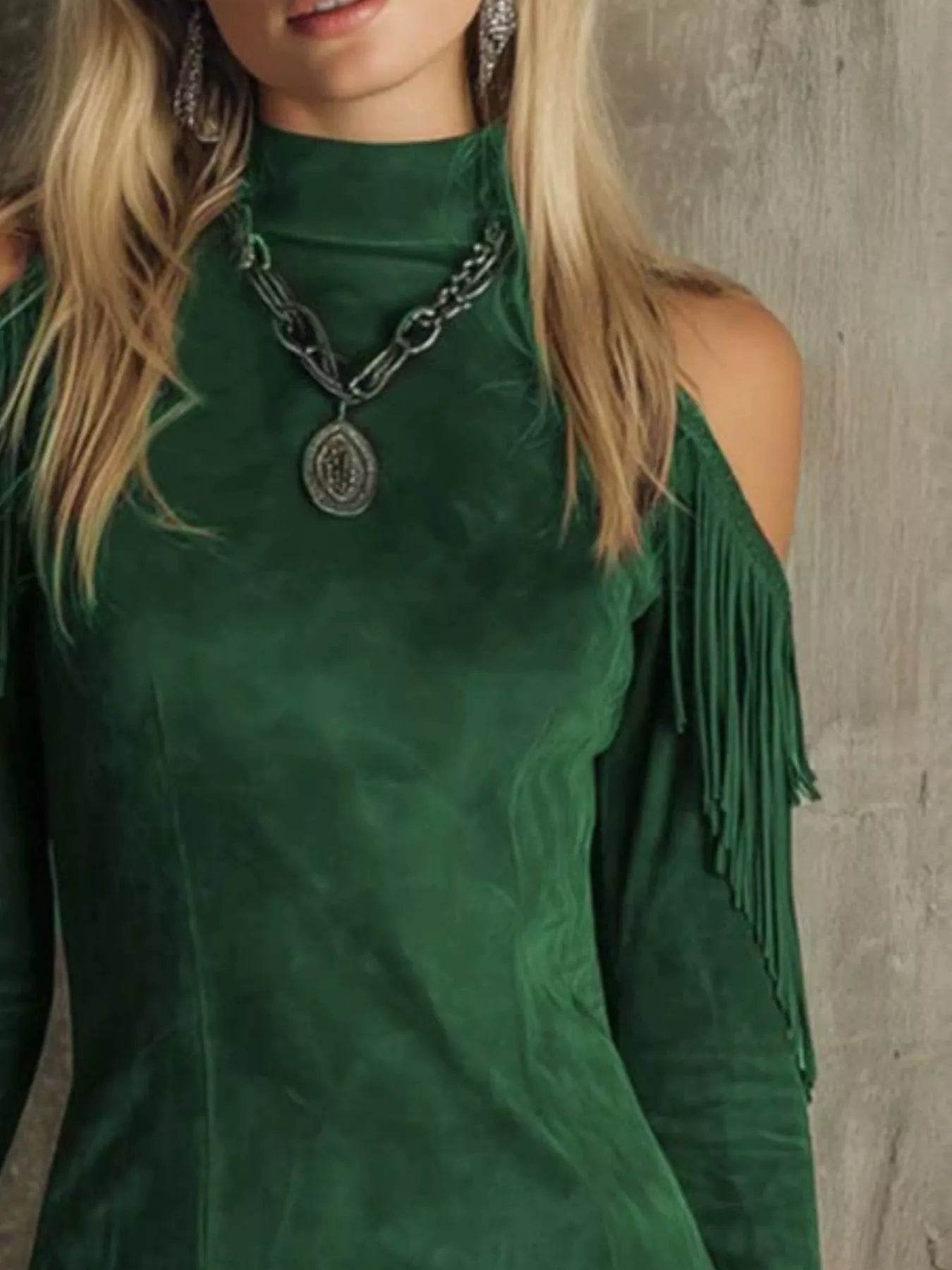 Fringed Cold Shoulder Mini Dress