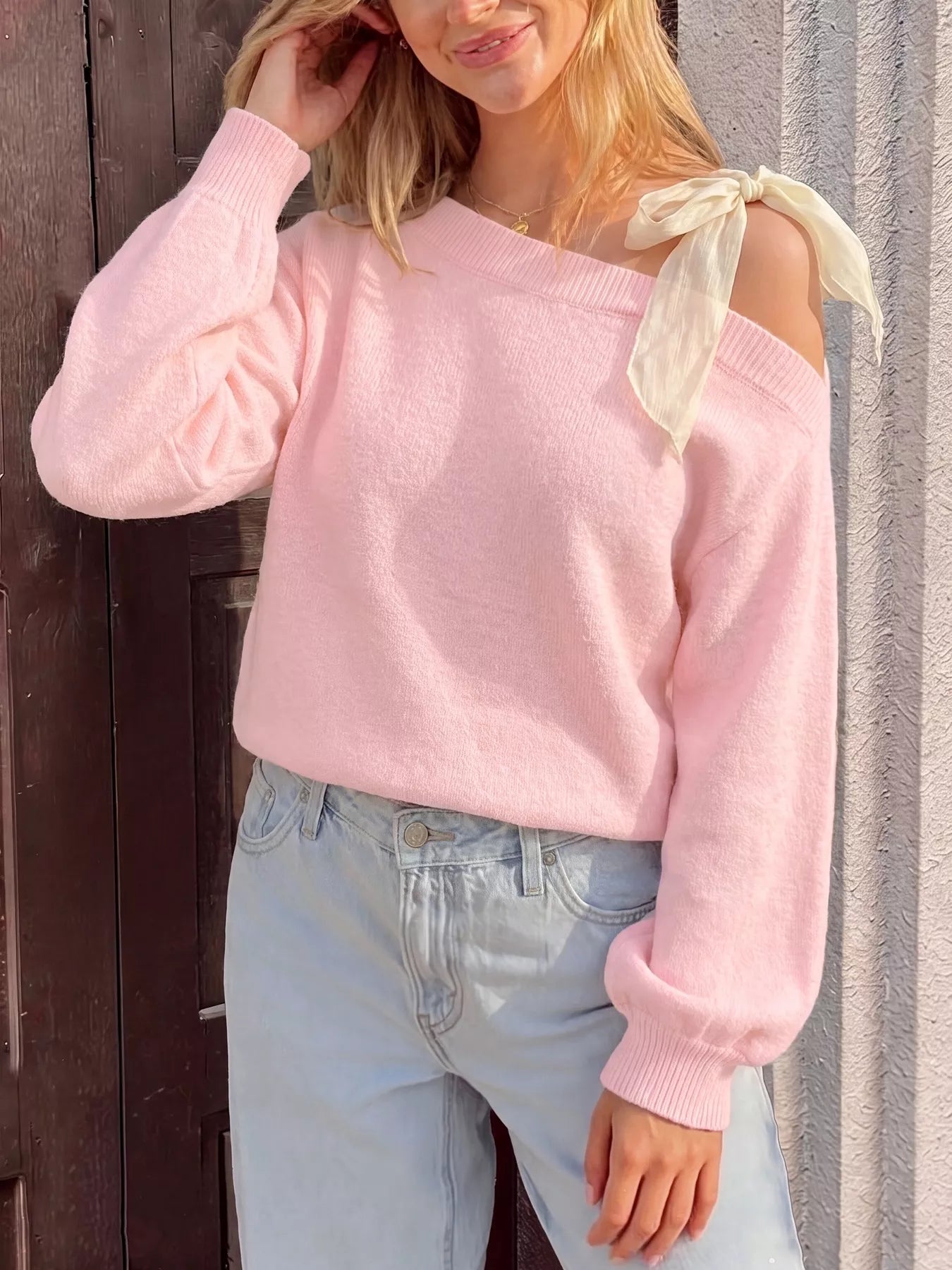 One Shoulder Bow Detail Sweater