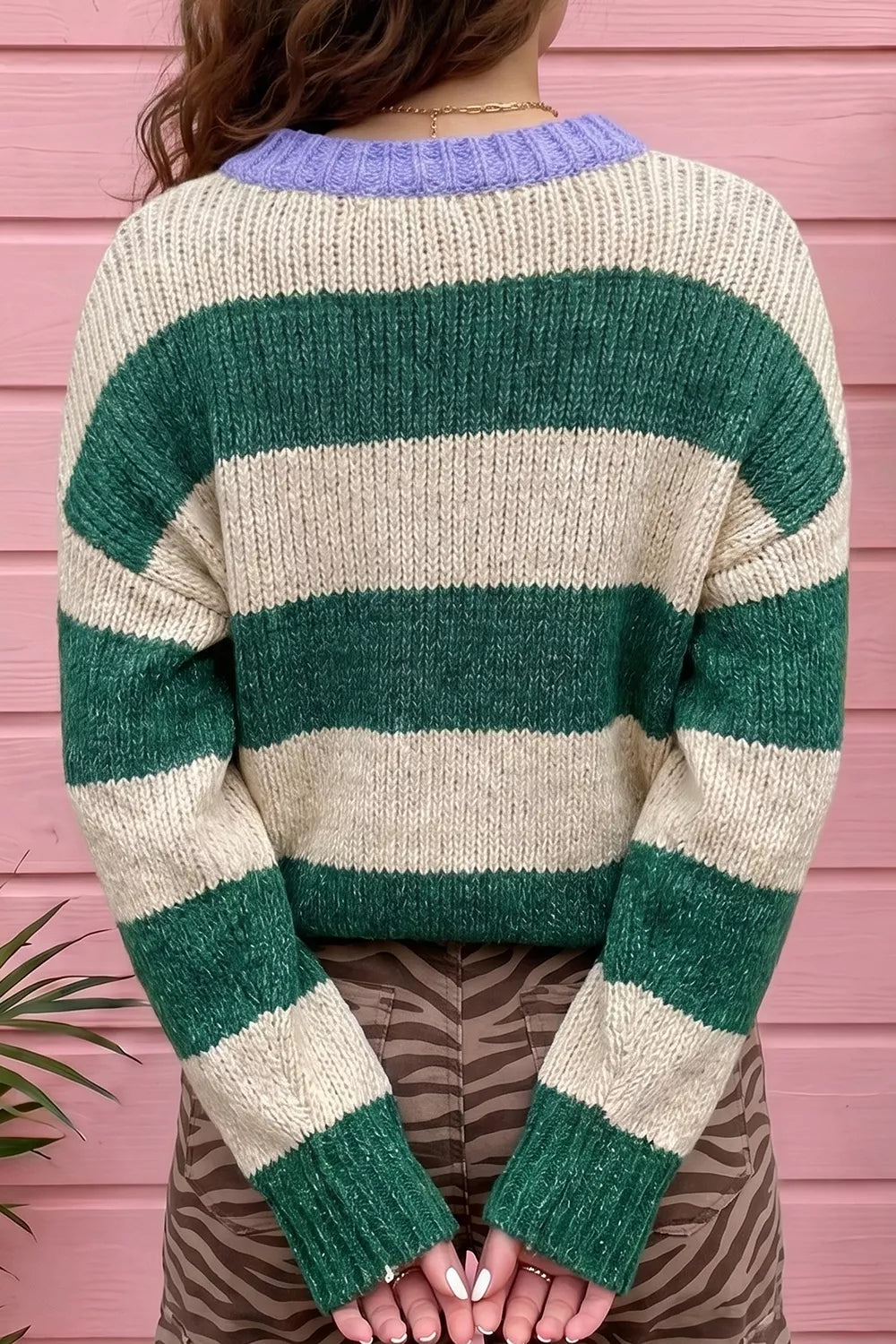 Stripe Striped Colorblock Drop Shoulder Pullover Sweater