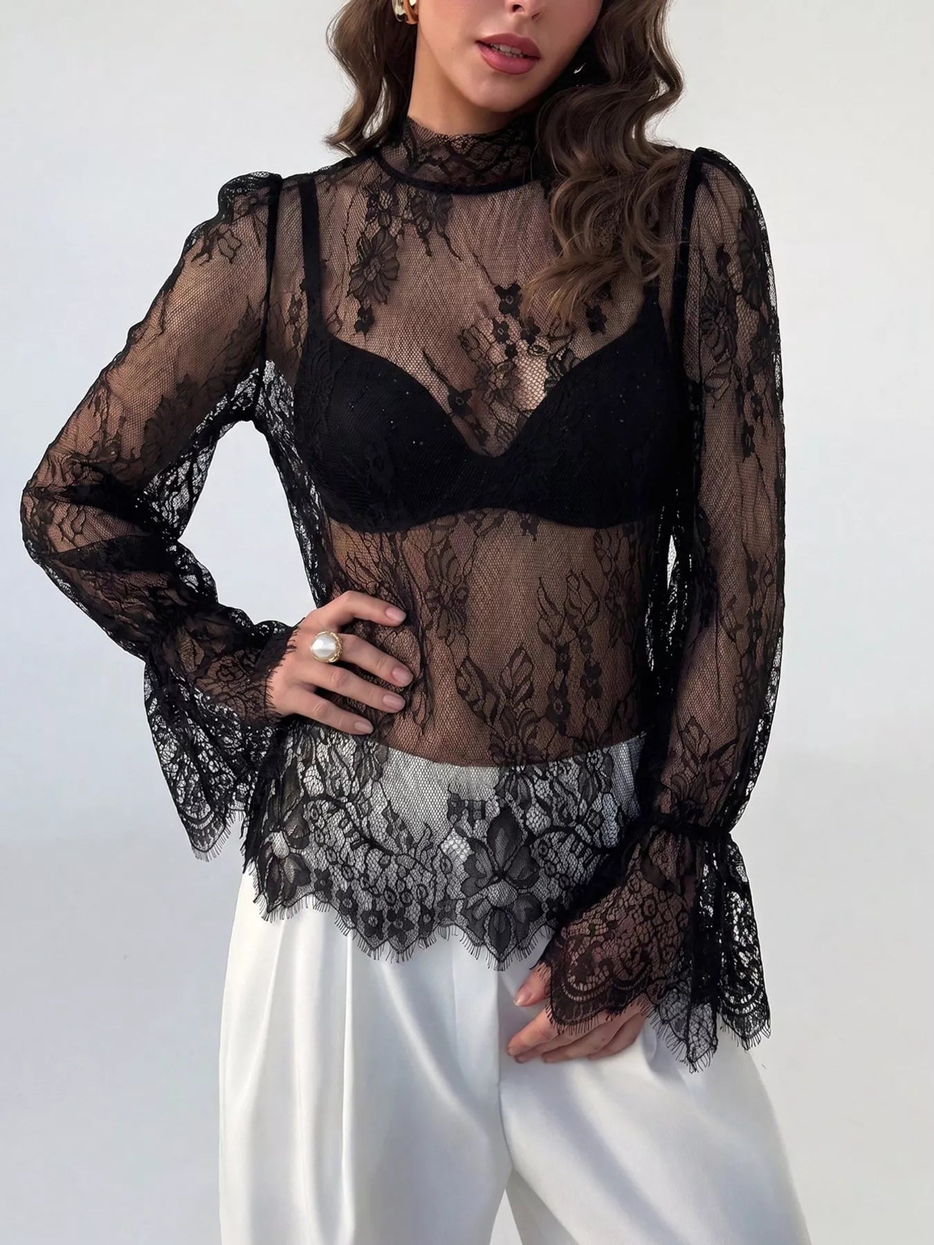 Lace Flounce Sleeve Top