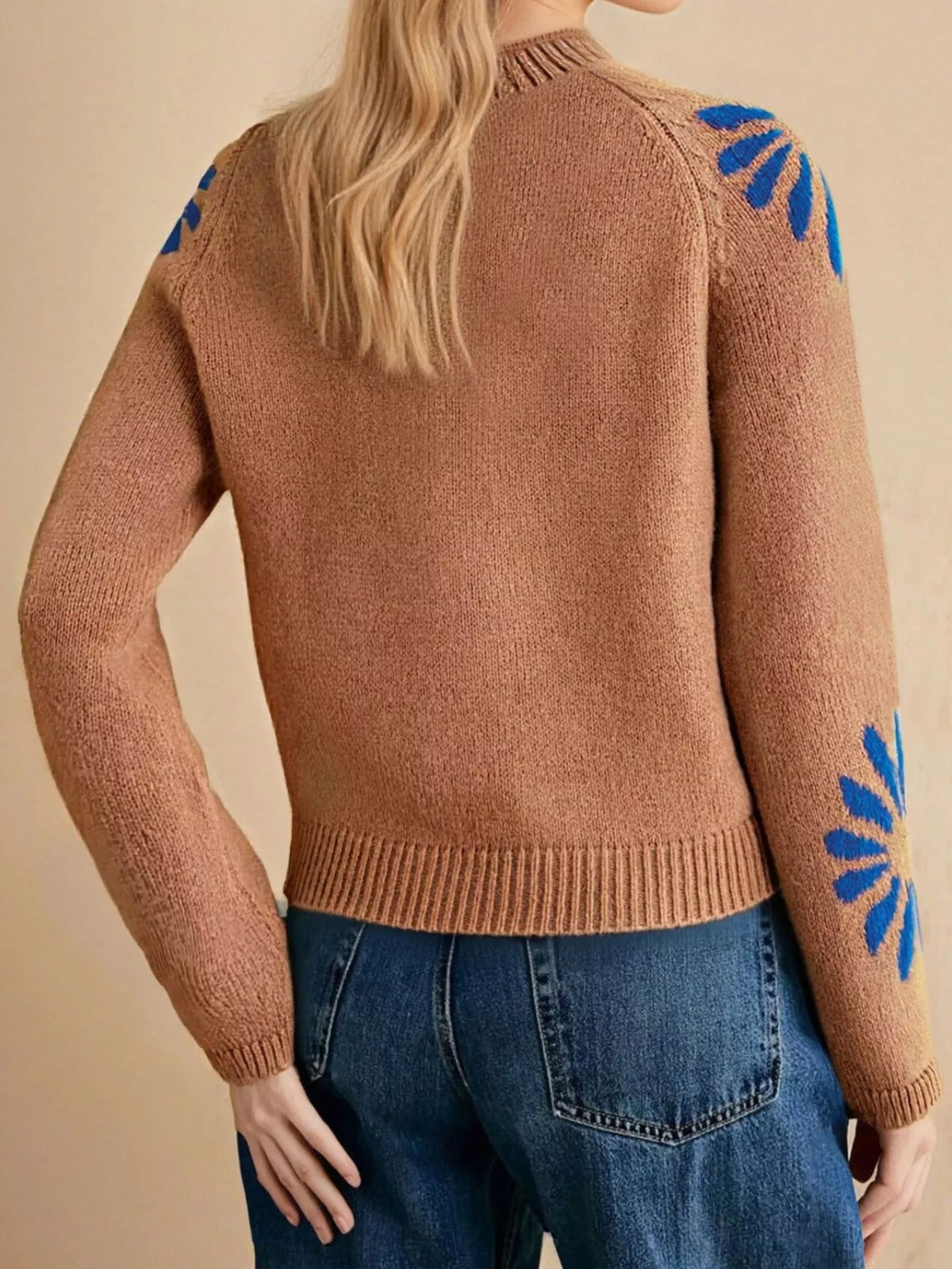 Flower Mock Neck Raglan Sleeve Sweater