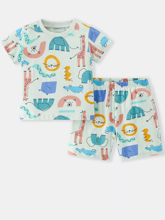 Children's Cute Cartoon Animal Print Top and Shorts Set