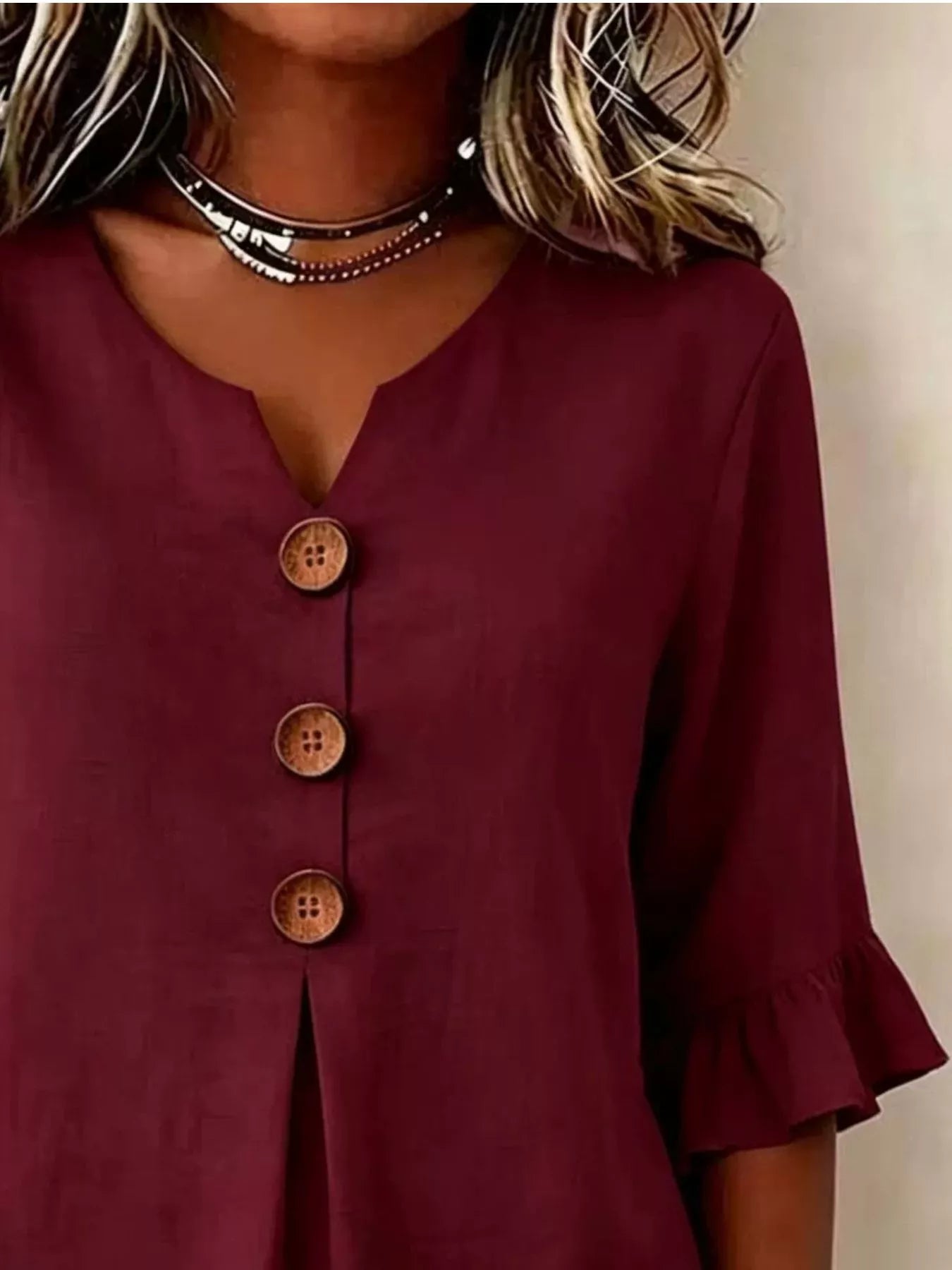 Full Size Casual Ruffle‑Sleeve Decor‑Button Top Plus Size