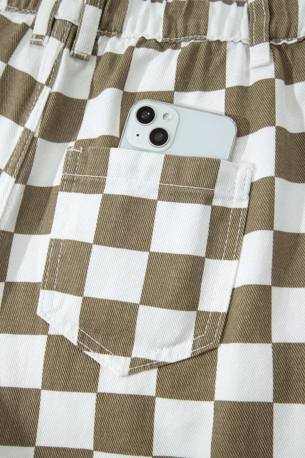 Checkered Print Denim Barrel Pants