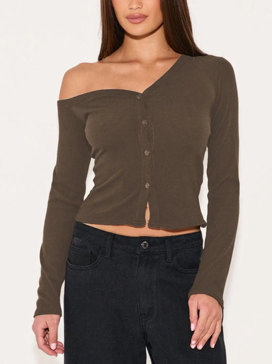 Asymmetrical Neck Button Up Cardigan