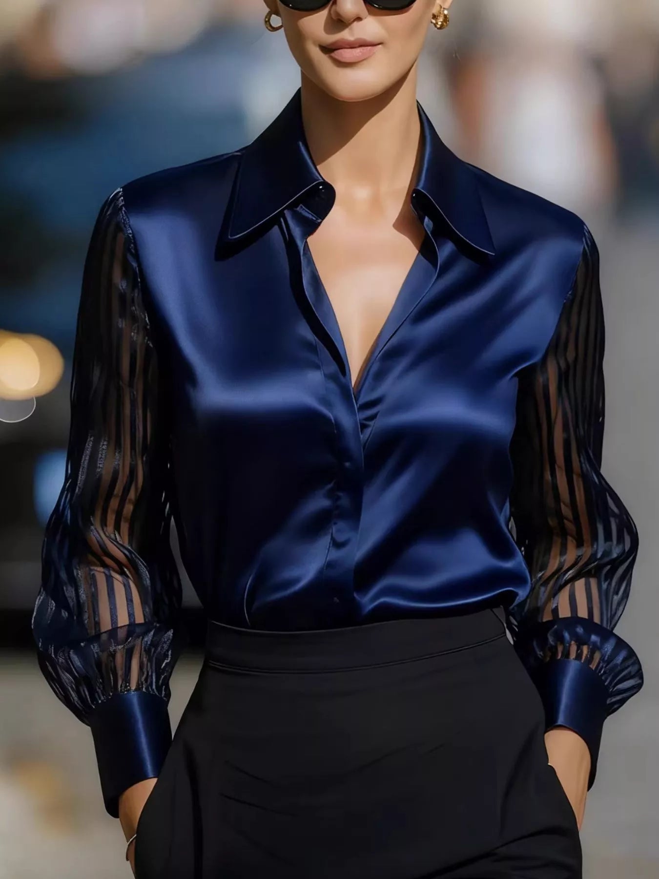 Elegant Shirt with Sheer Striped Sleeves
