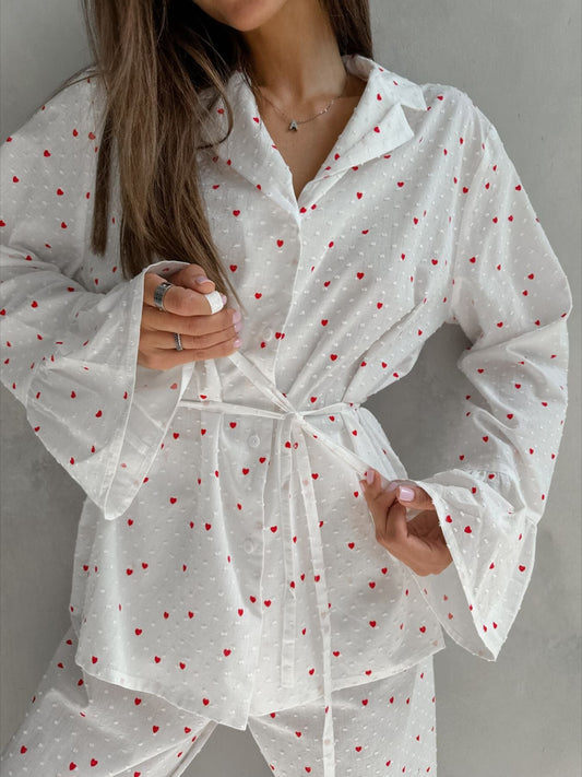 Heart Print Long Sleeve and Pants Lounge Set