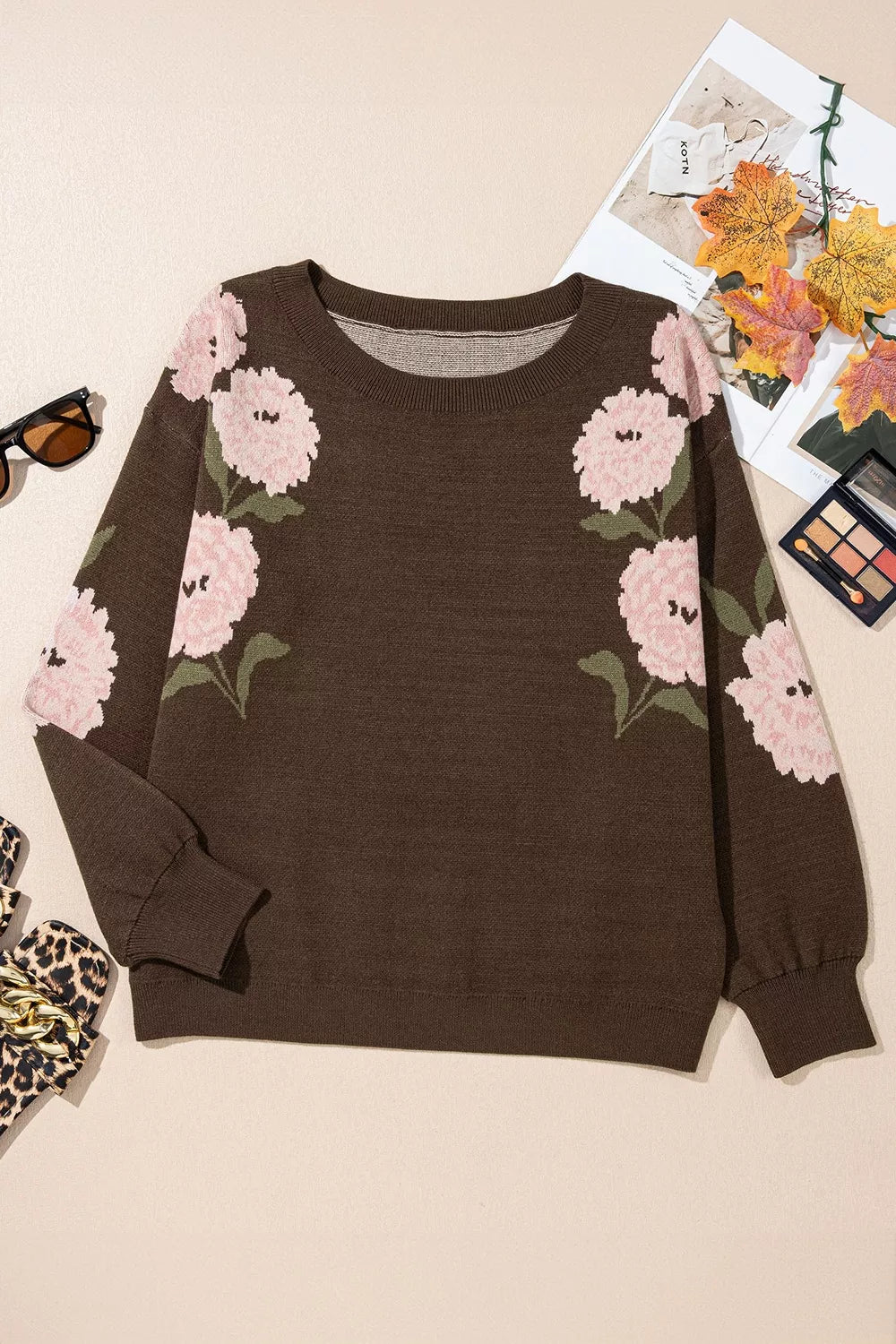 Floral Print Drop Shoulder Relaxed Sweater