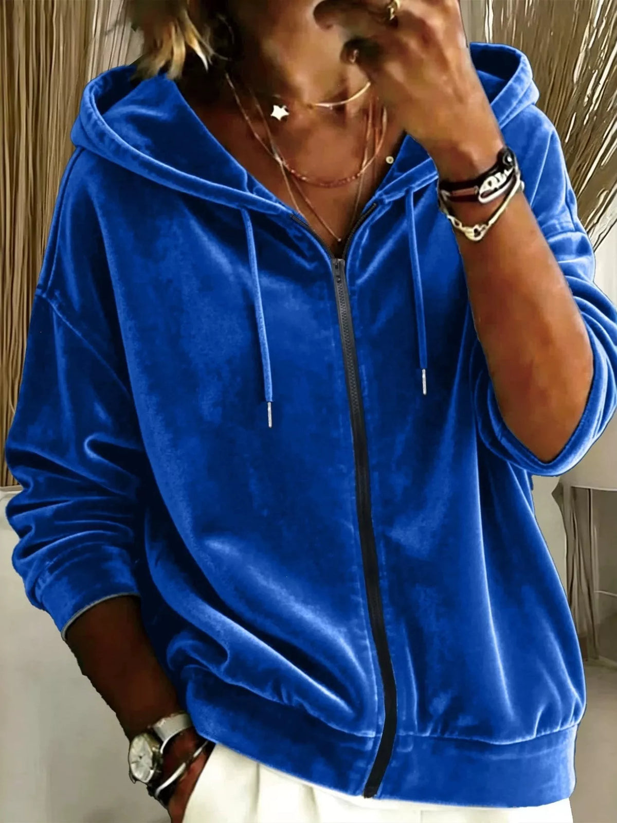 Full Size Velvet Zip-Up Hoodie Plus Size