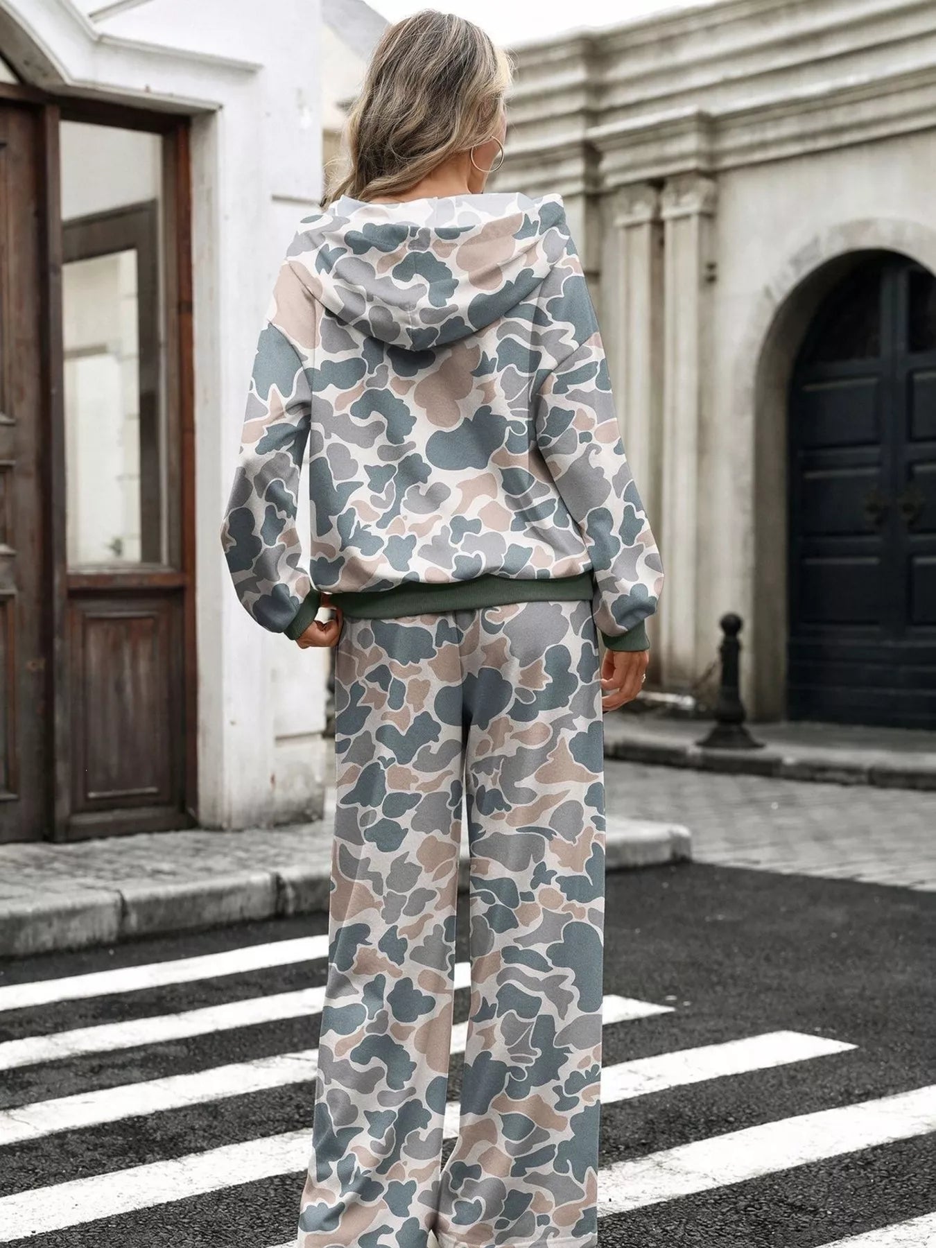Printed Long Sleeve Hoodie and Pants Set
