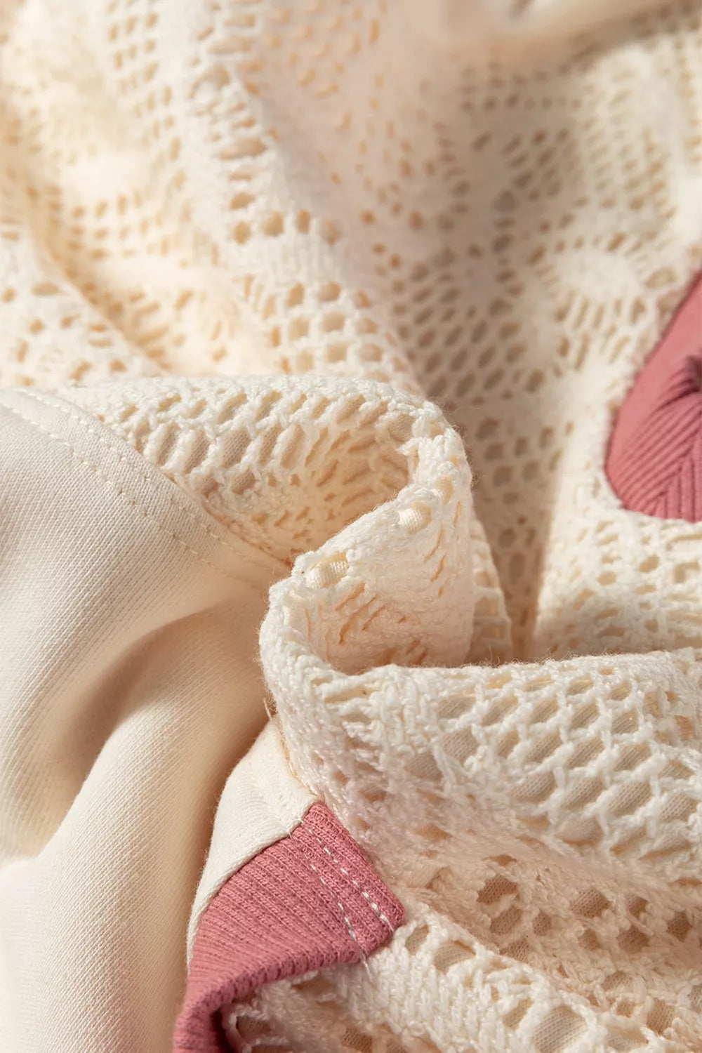 Crochet Knit Contrast Trim Hoodie