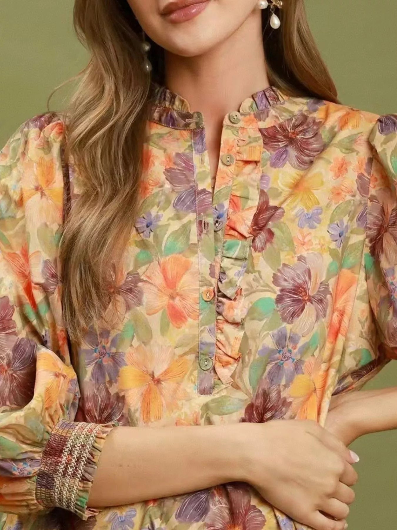 Vintage Floral Print 3/4 Sleeve Dress