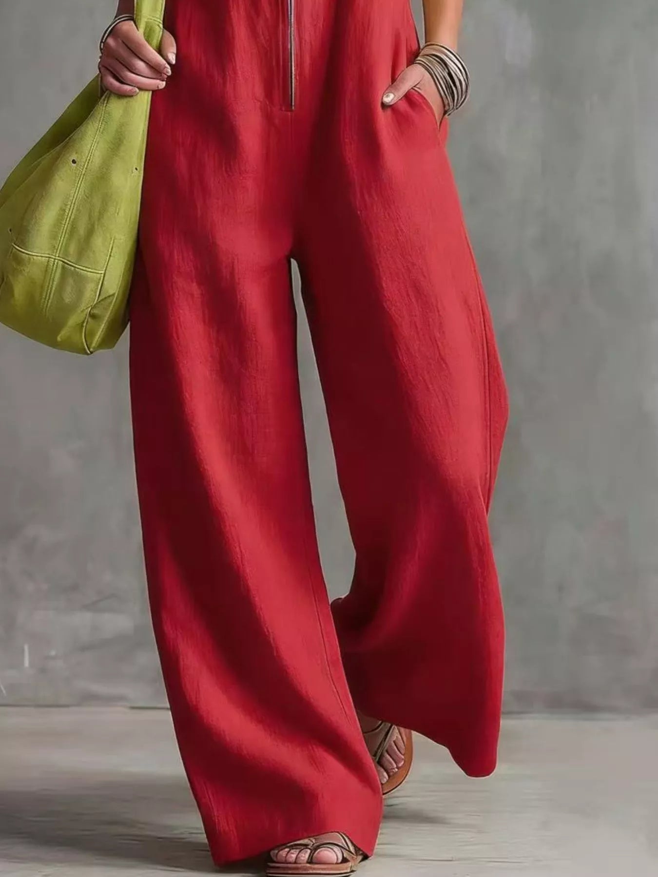 Full Size Zip Front Sleeveless Jumpsuit Plus Size