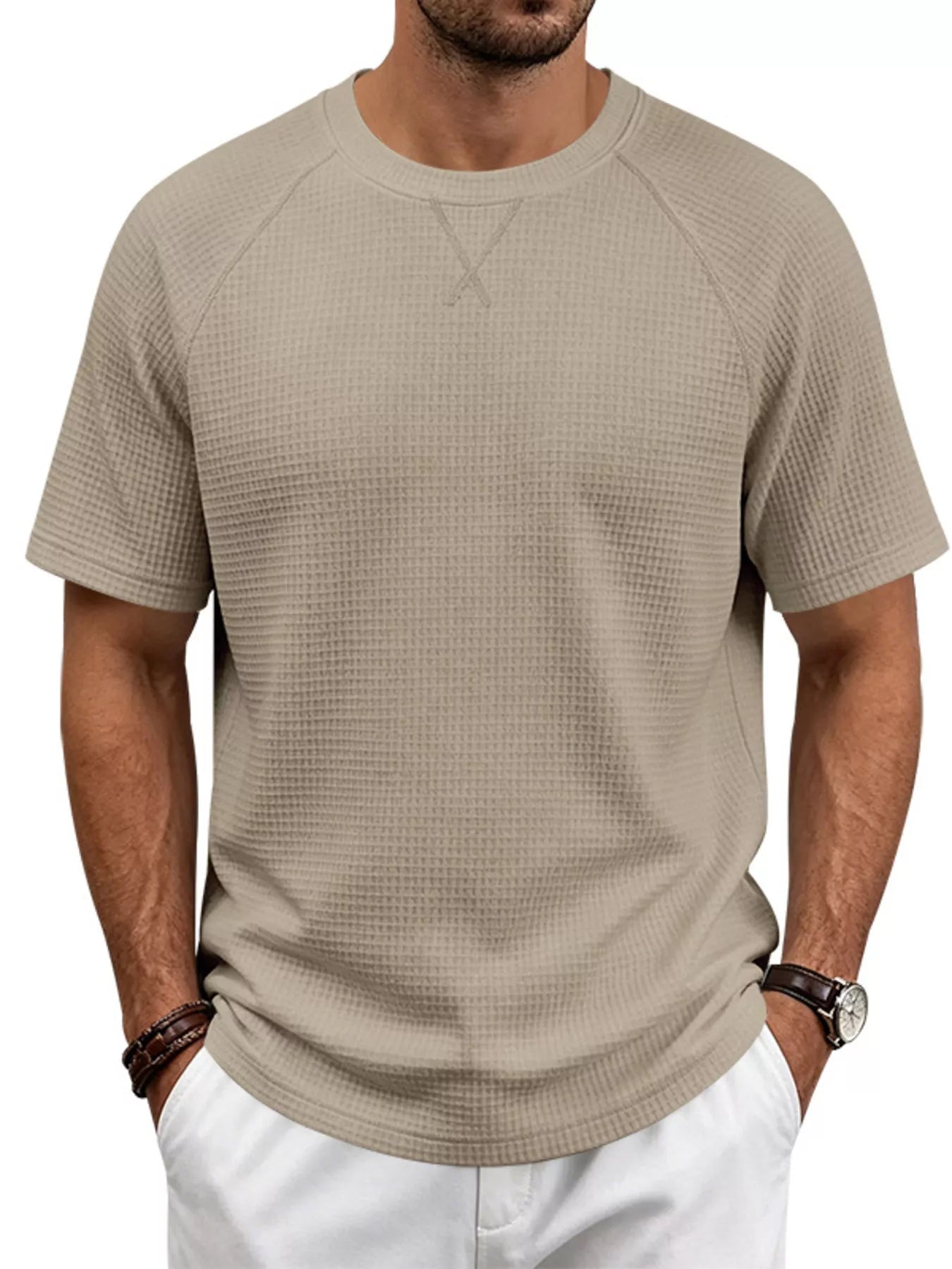 Men's Full Size Waffle Knit Raglan Short Sleeve T-Shirt Plus Size