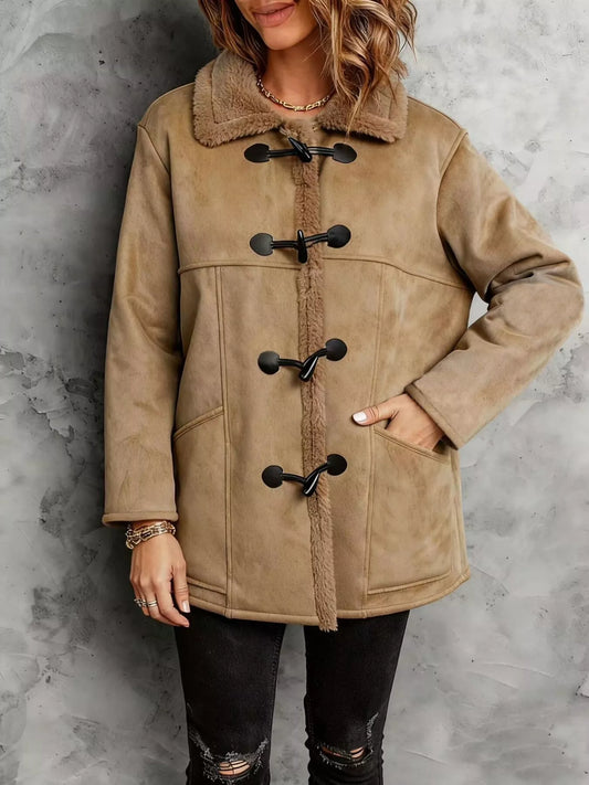 Faux Suede Sherpa Lined Toggle Coat