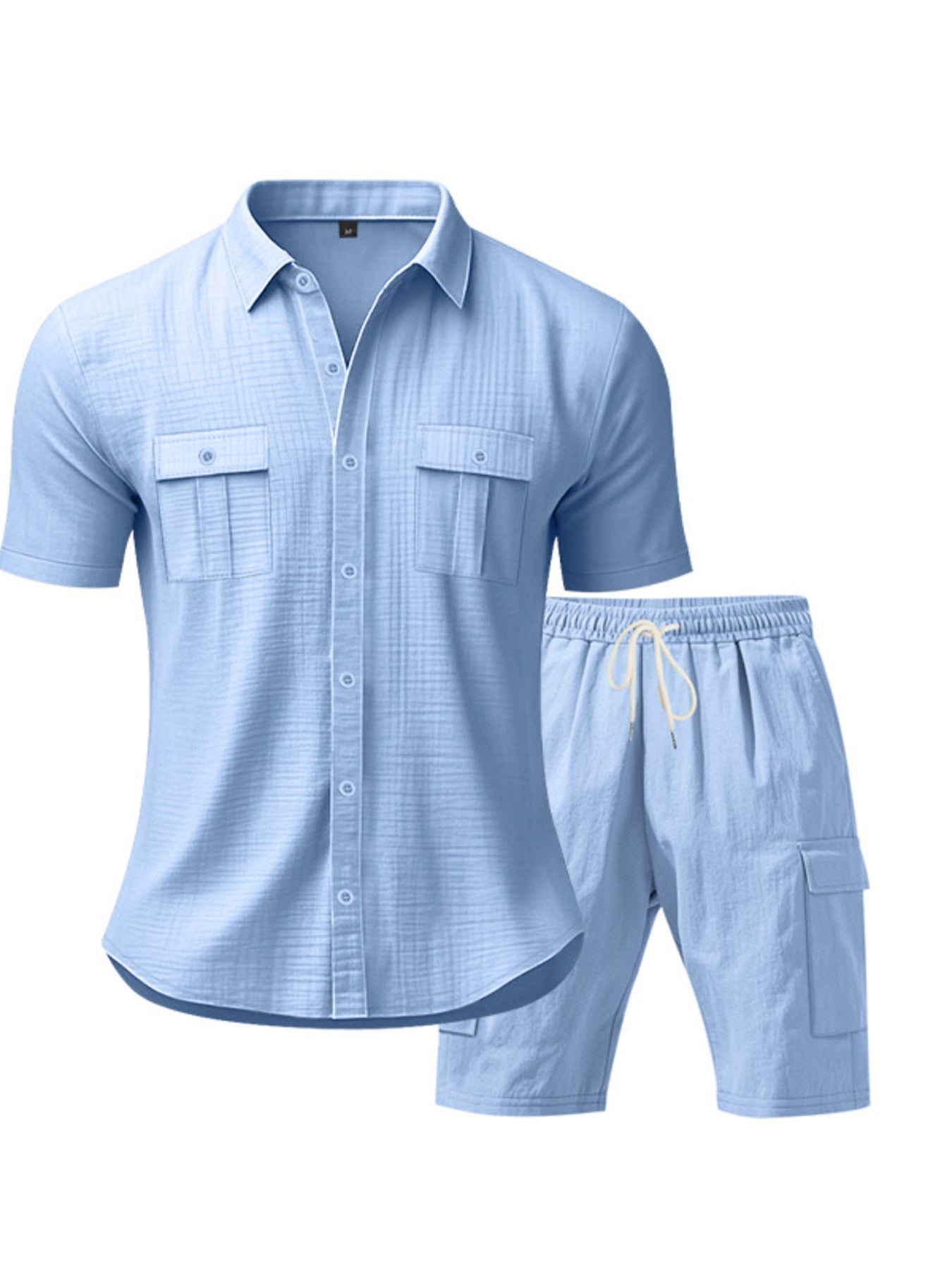 Men's Full Size Button Up Shirt and Shorts Set Plus Size
