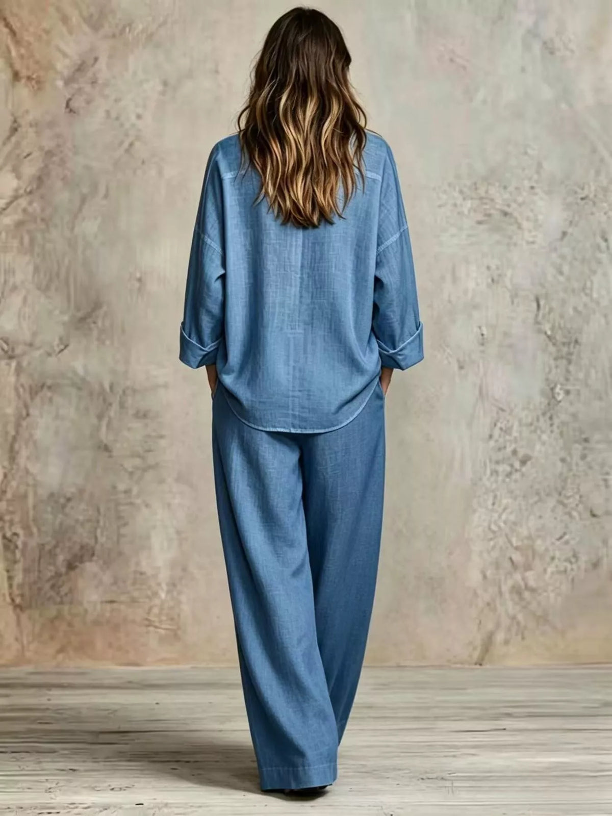 Full Size Button-Down Shirt and Wide-Leg Pants Set Plus Size