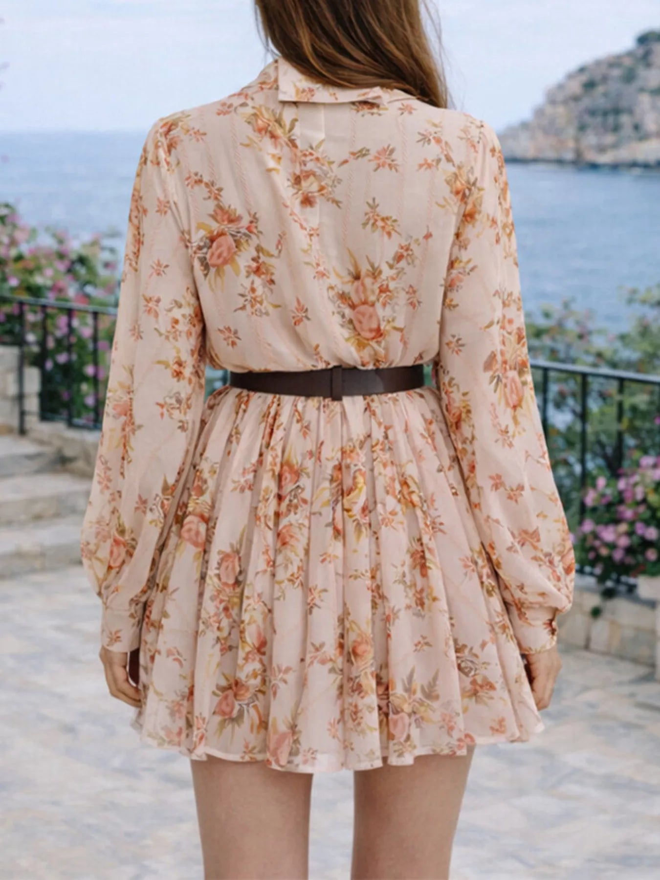 Full Size Floral Print Long Sleeve Shirt Dress Plus Size