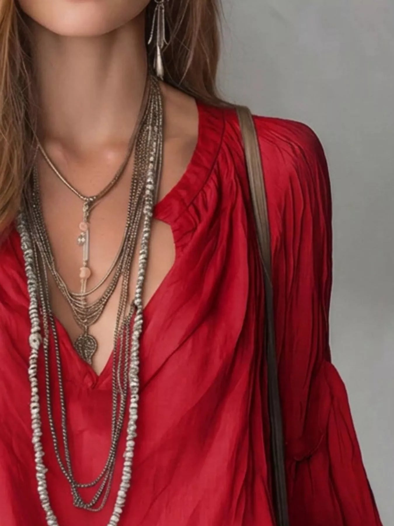 Notched Balloon Sleeve Blouse