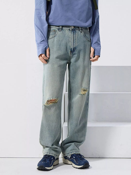 Men's Distressed Wide Leg Jeans