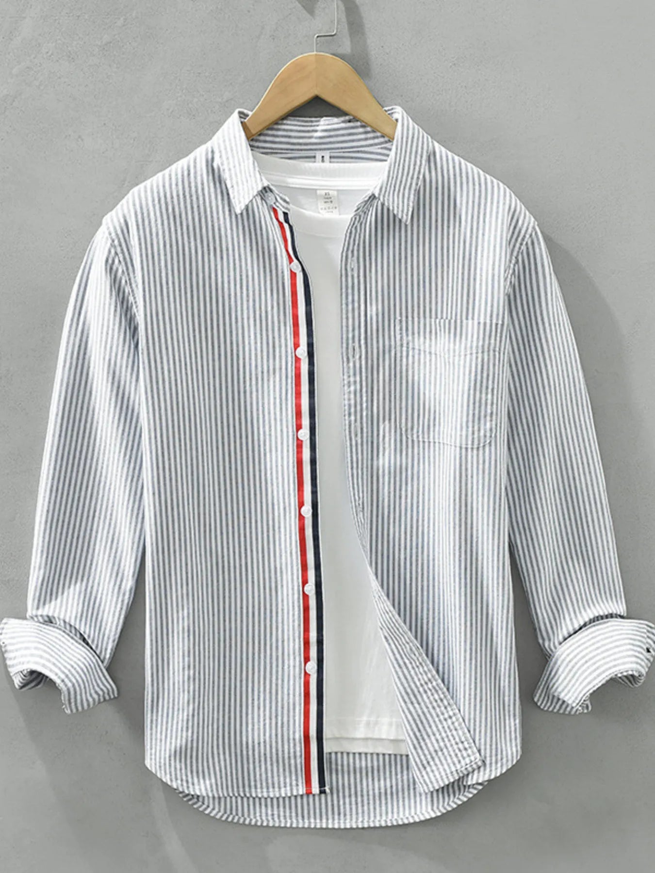 Men's Plus Size Striped Button Up Long Sleeve Shirt