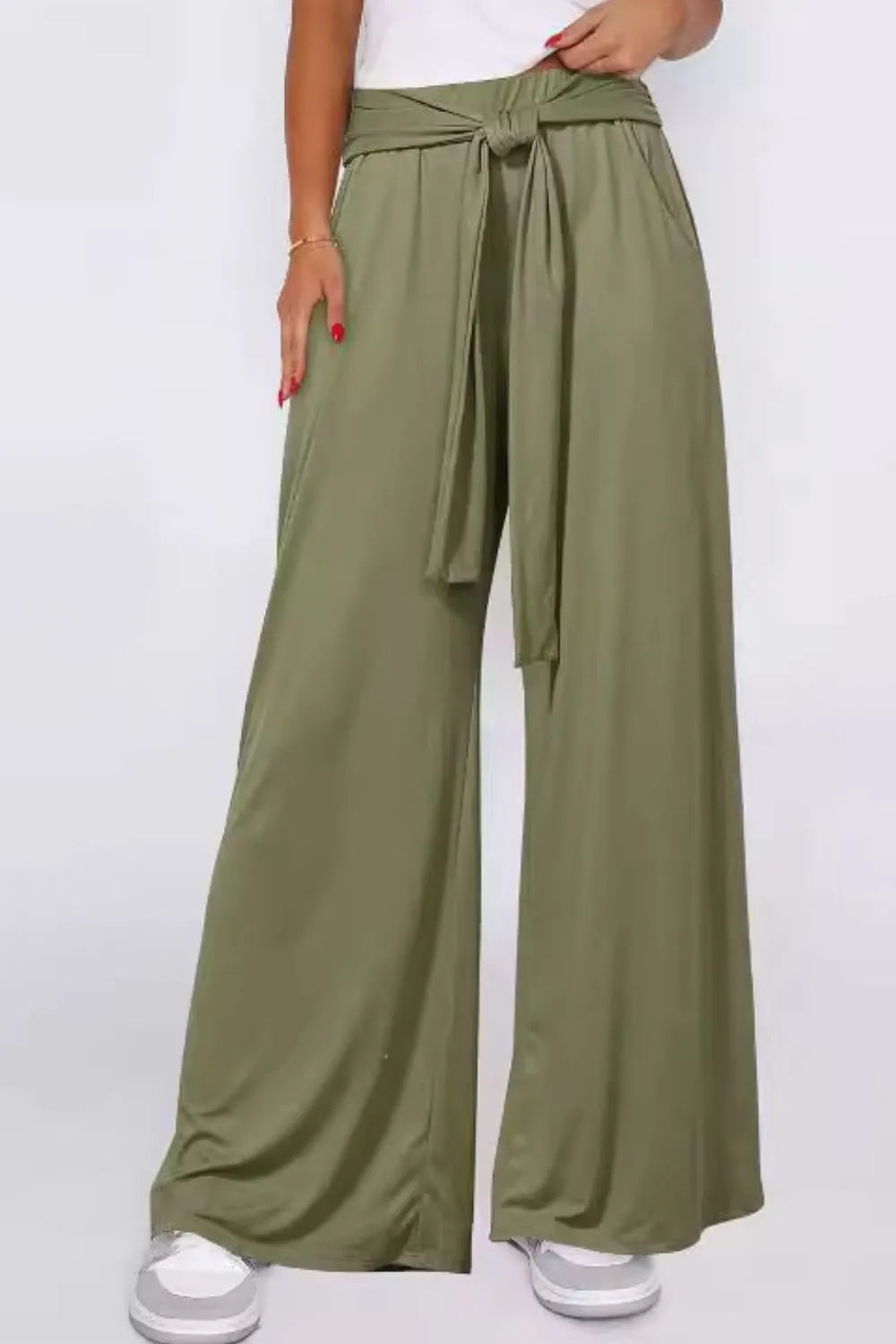 Tied Wide Leg Pants with Pockets