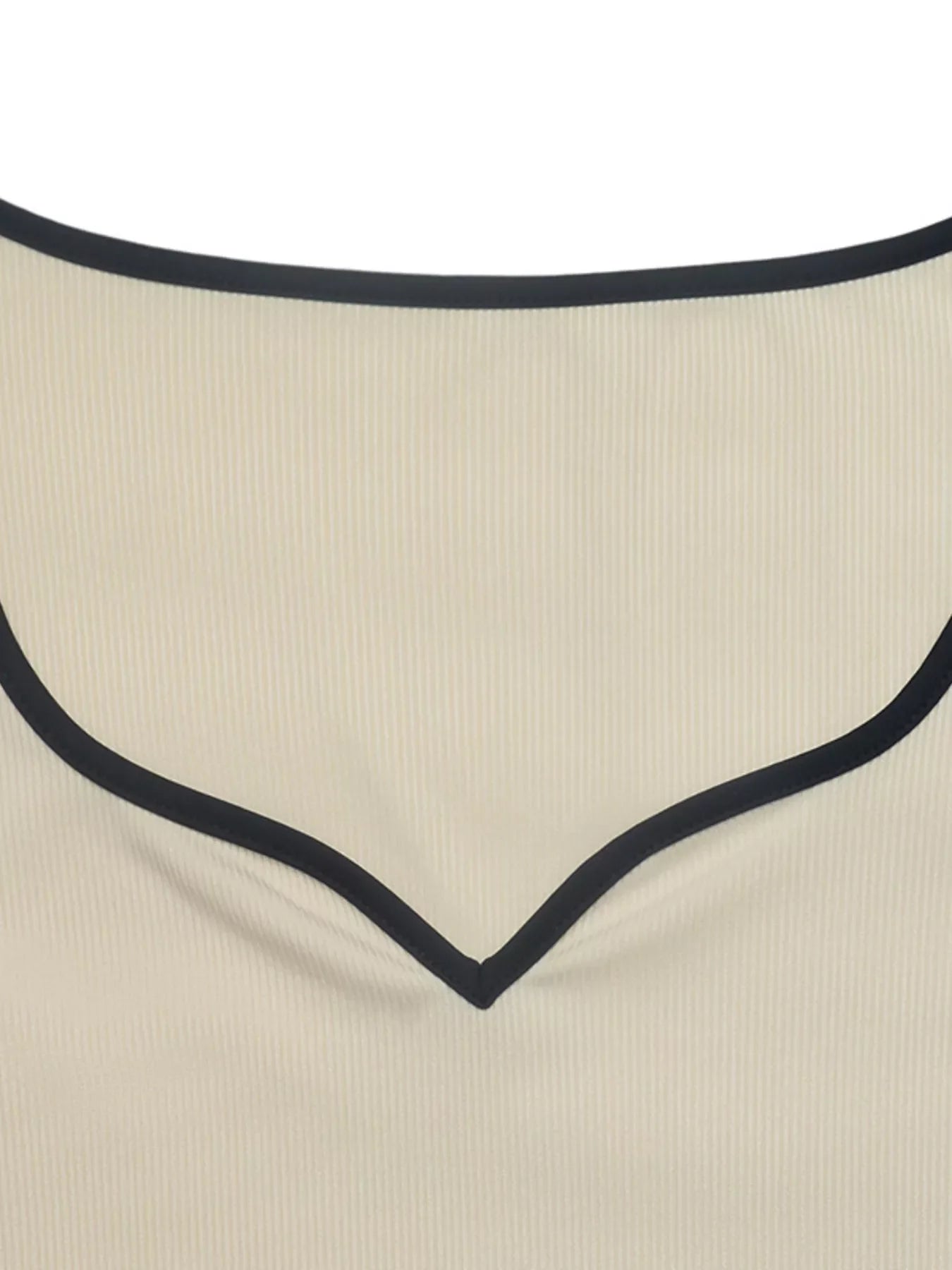 Ribbed Sweetheart Neckline Contrast Trim Long Sleeve Bodysuit
