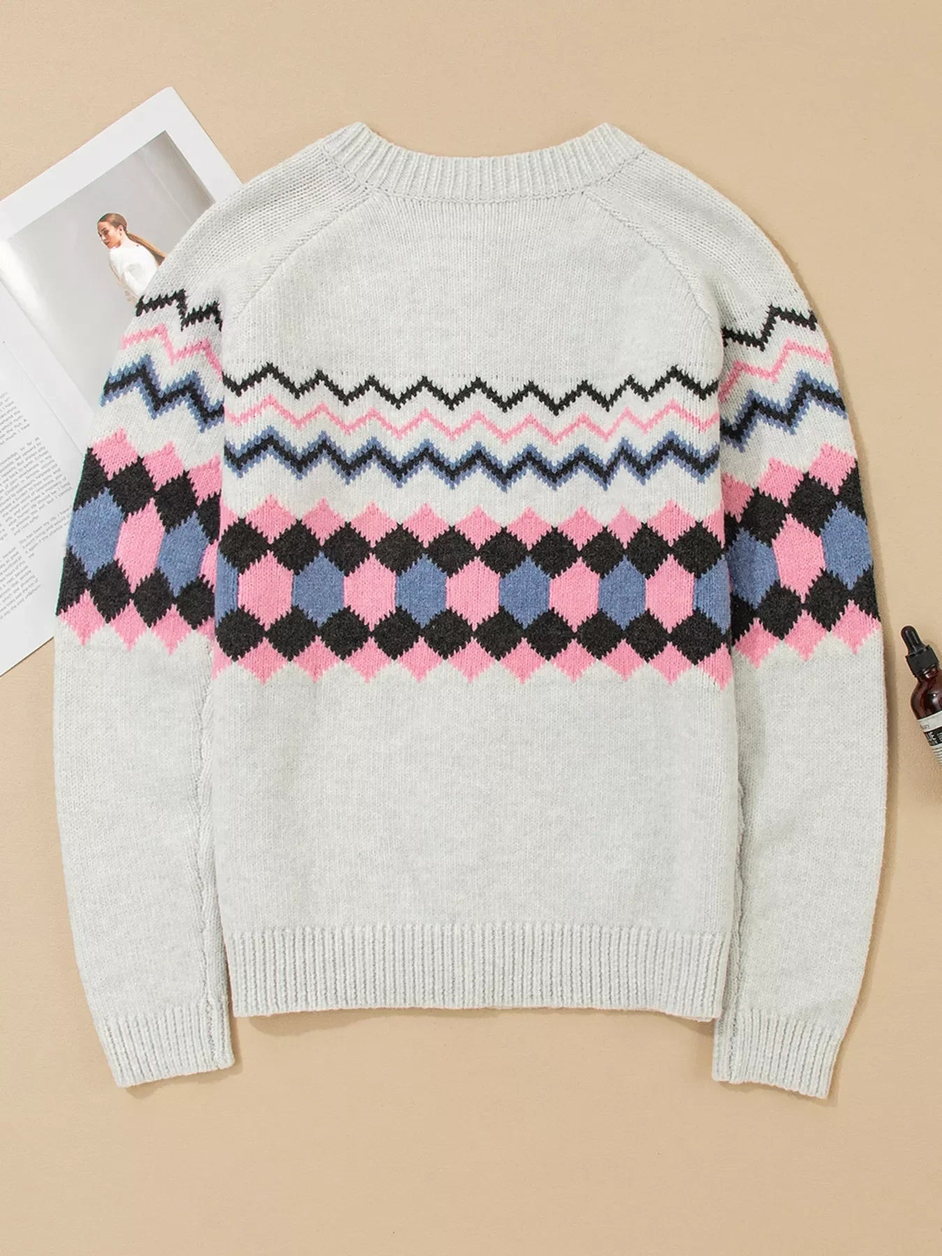 Stripe Geometric Button Up Sweater Cardigan