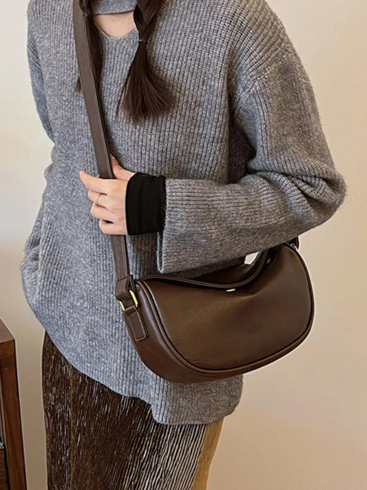 Elegant PU Leather Crescent Crossbody Bag