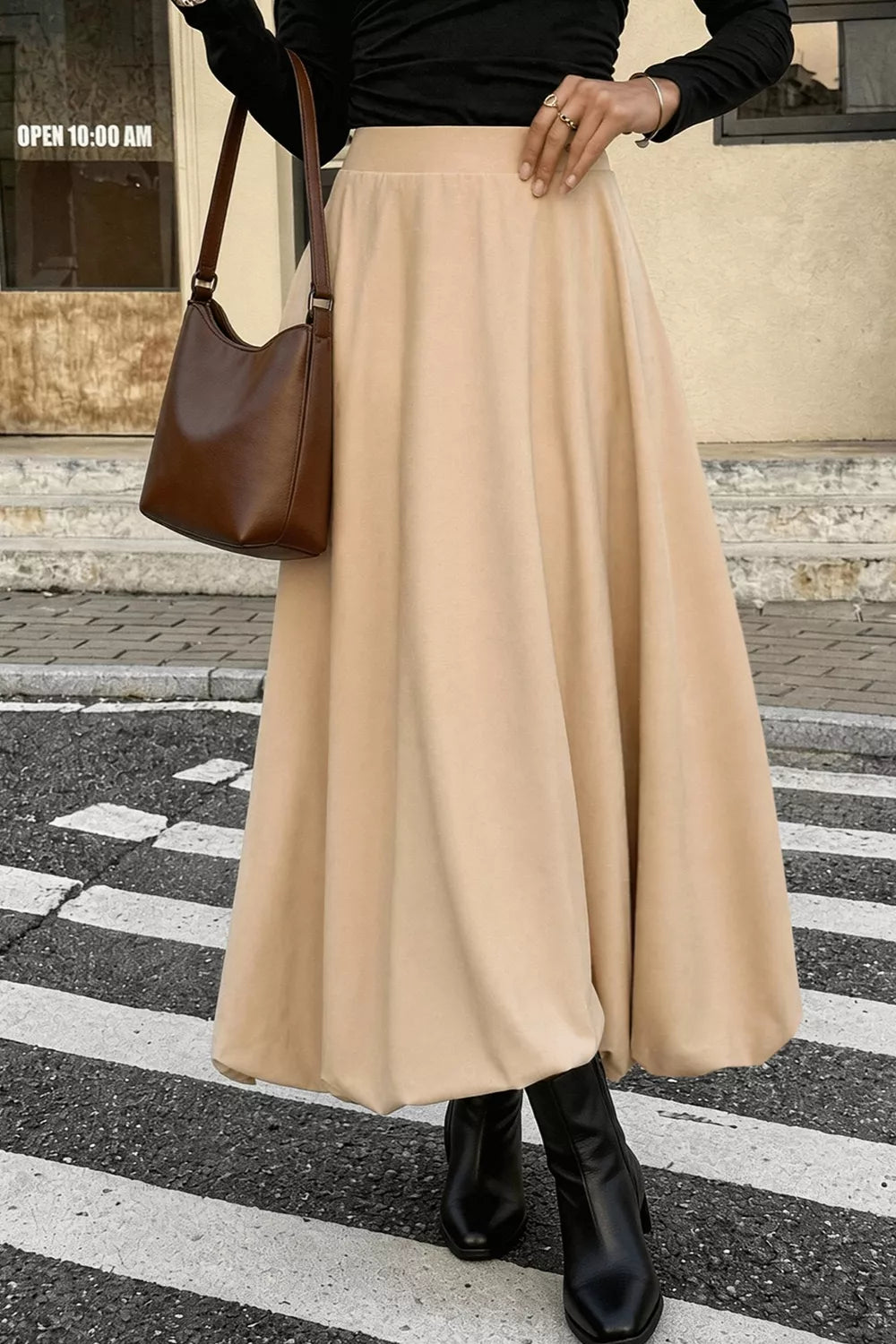 High-Waisted A-Line Midi Skirt