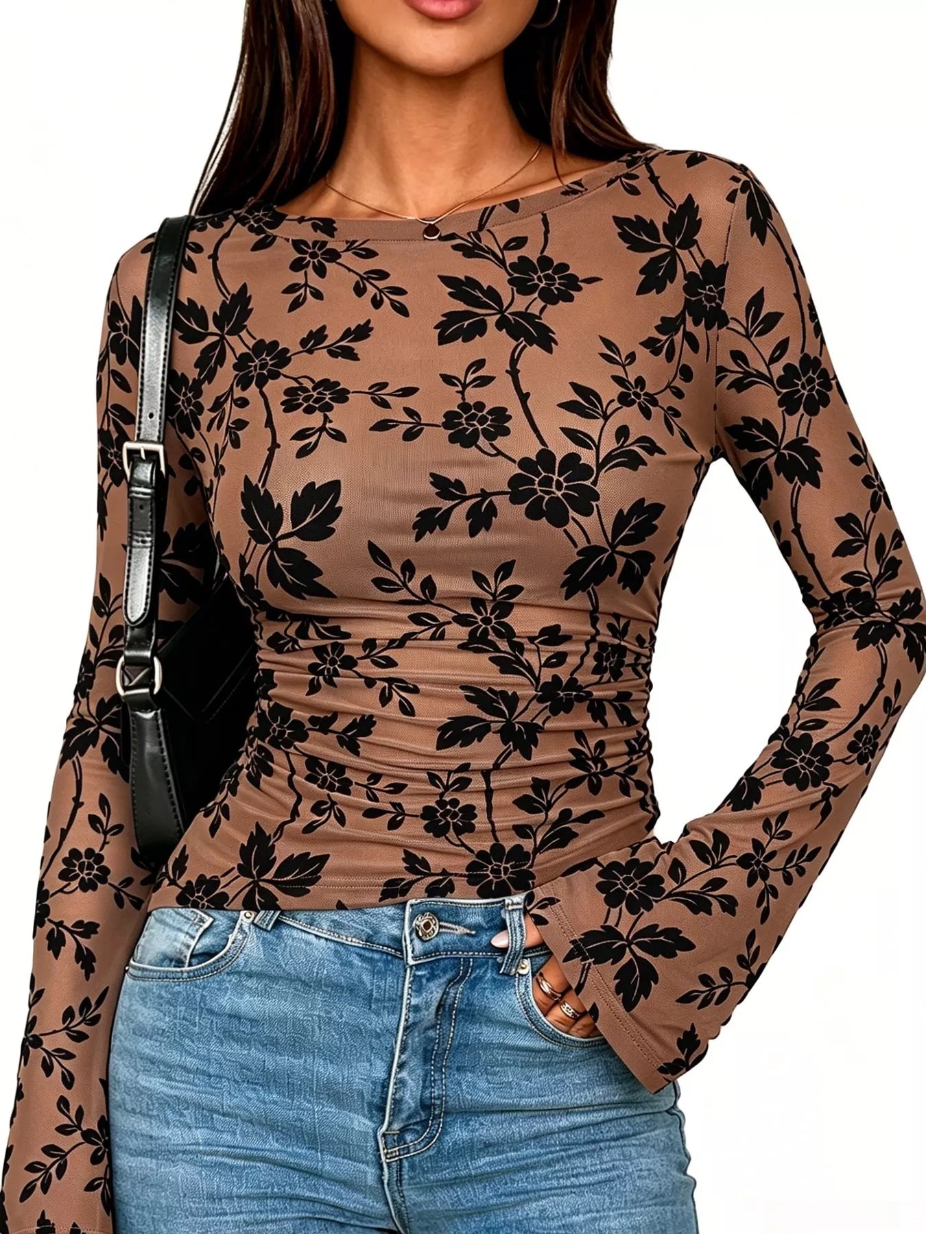 Slim Fit Floral Print Long Sleeve Top