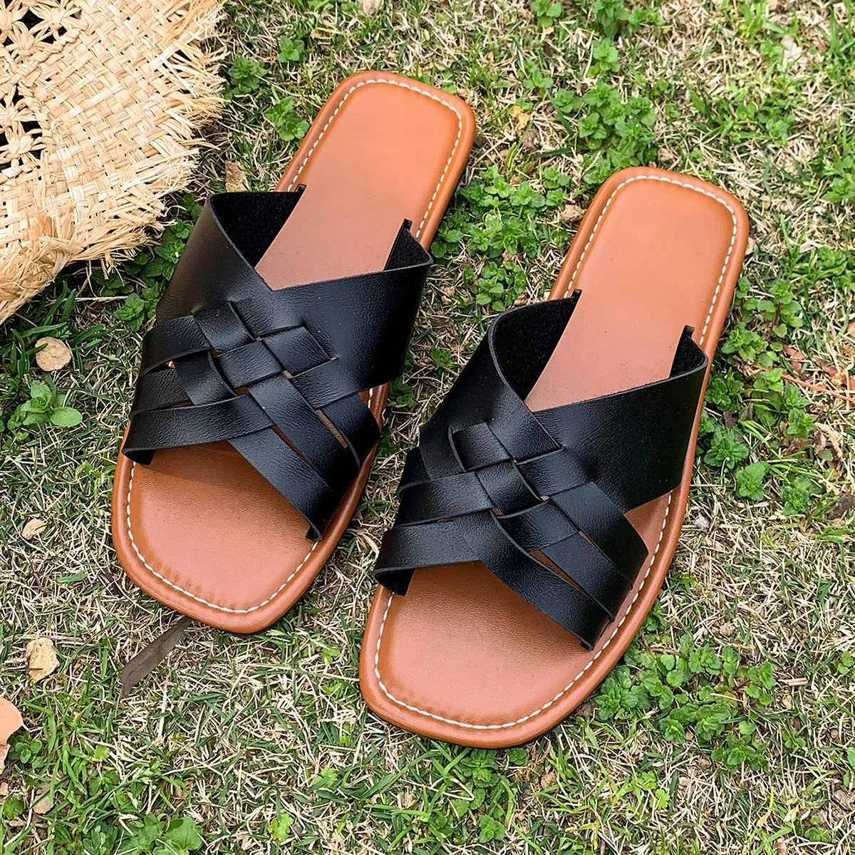 Woven Open Toe Flat Sandals