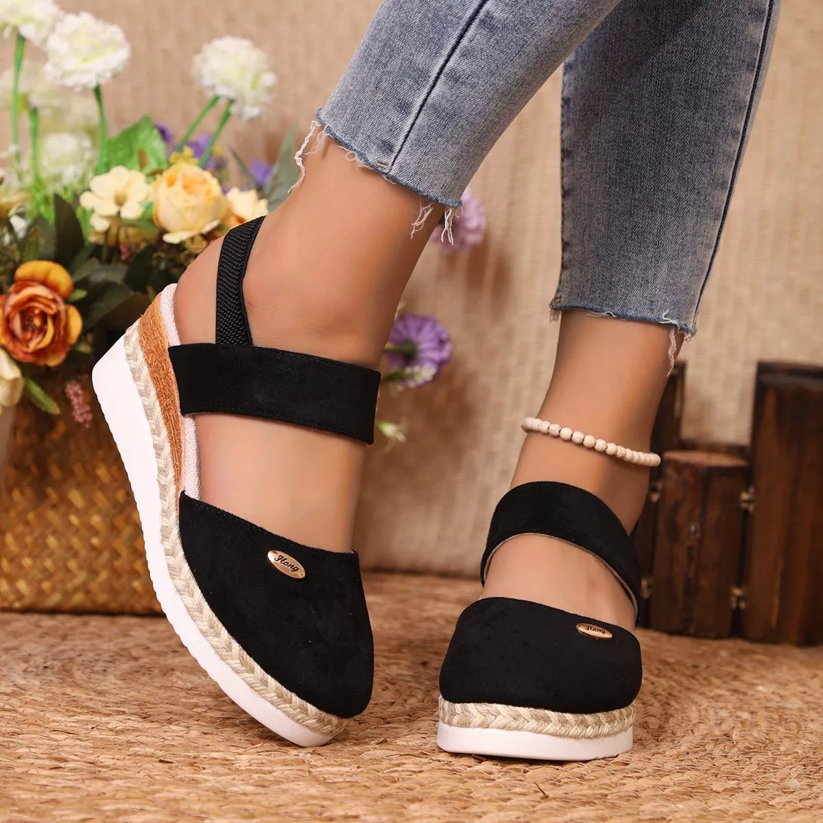 Espadrille Wedge Sandals with Ankle Strap