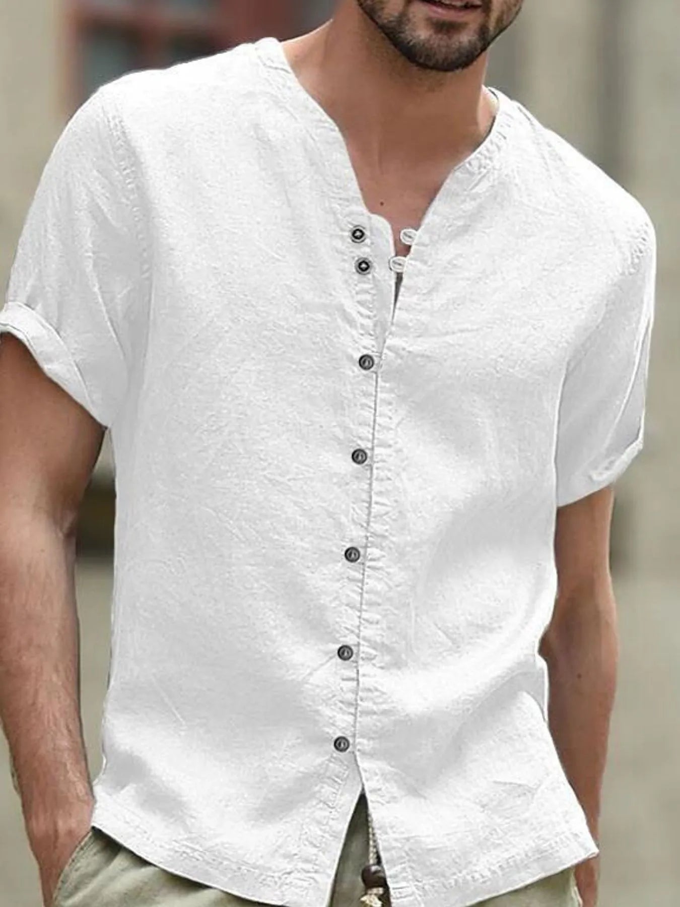 Men's Full Size Casual Linen Button-Down Short Sleeve Shirt Plus Size