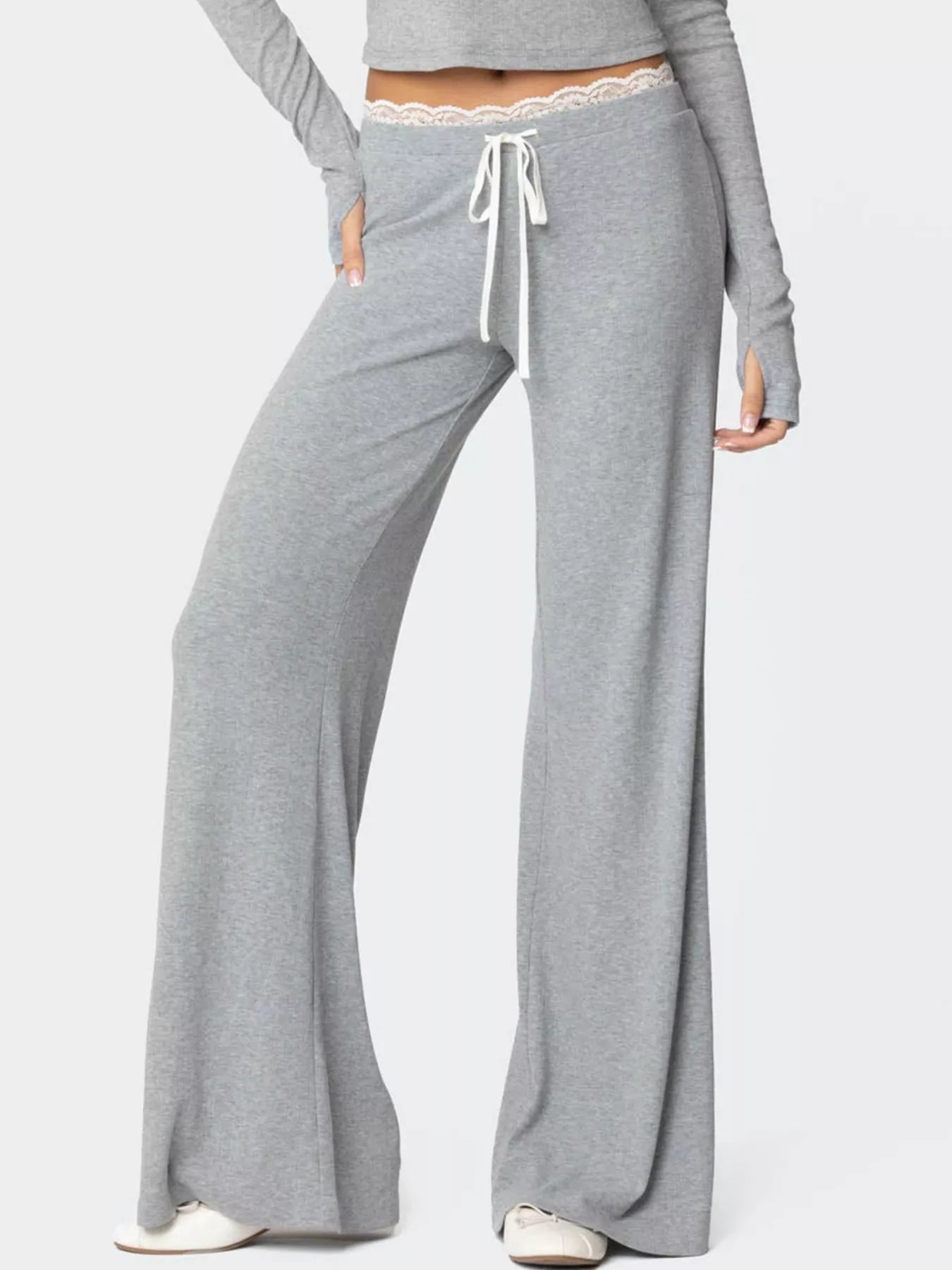Lace Trim Wide Leg Pants