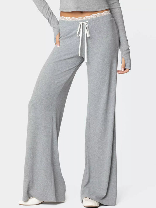 Lace Trim Wide Leg Pants