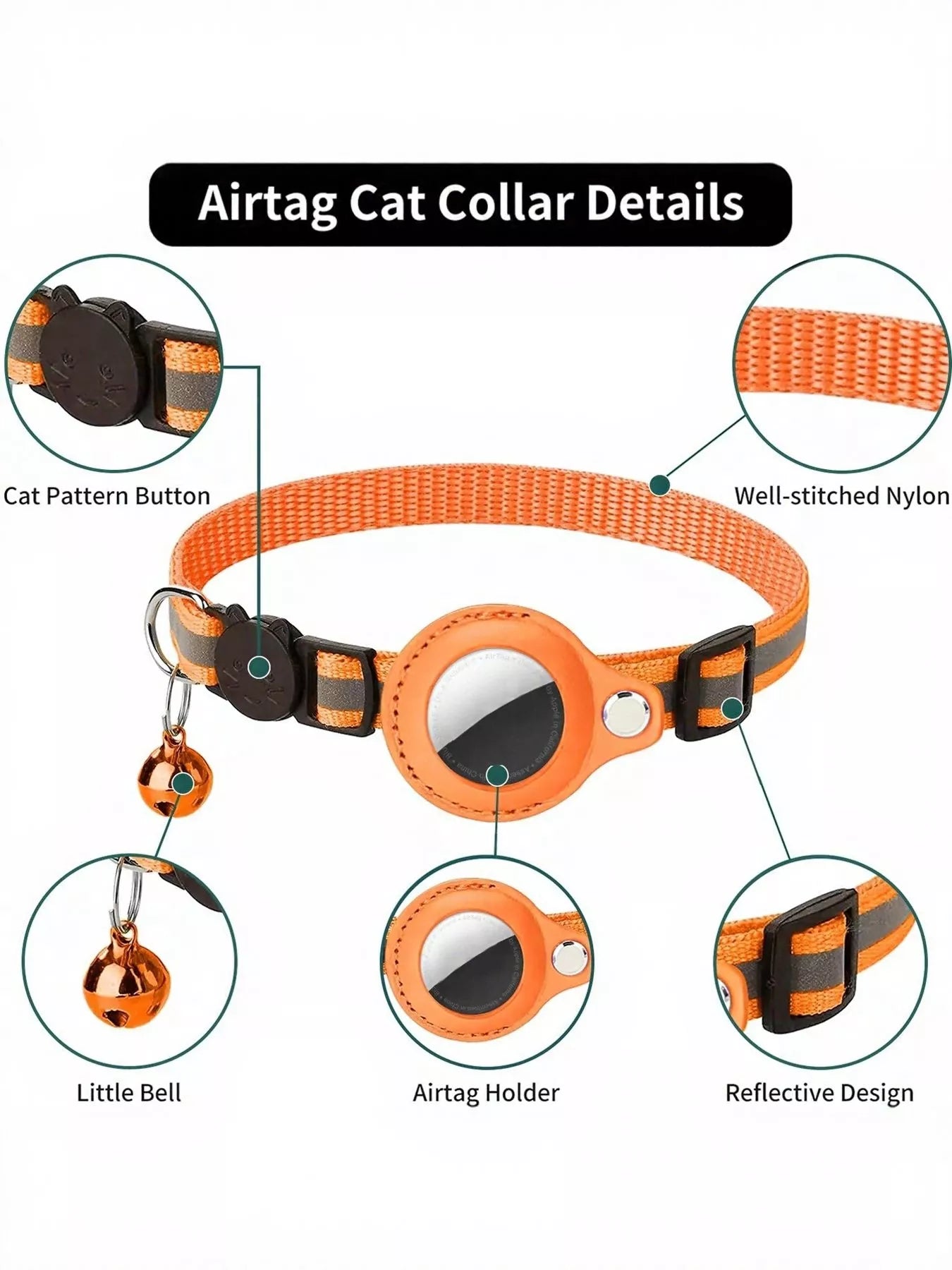 All Devices Airtag Reflective Pet Collar with Bell Anti-Lost Locator