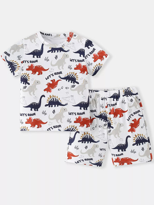 Children's Dinosaur Print Short Sleeve T-Shirt and Shorts Set