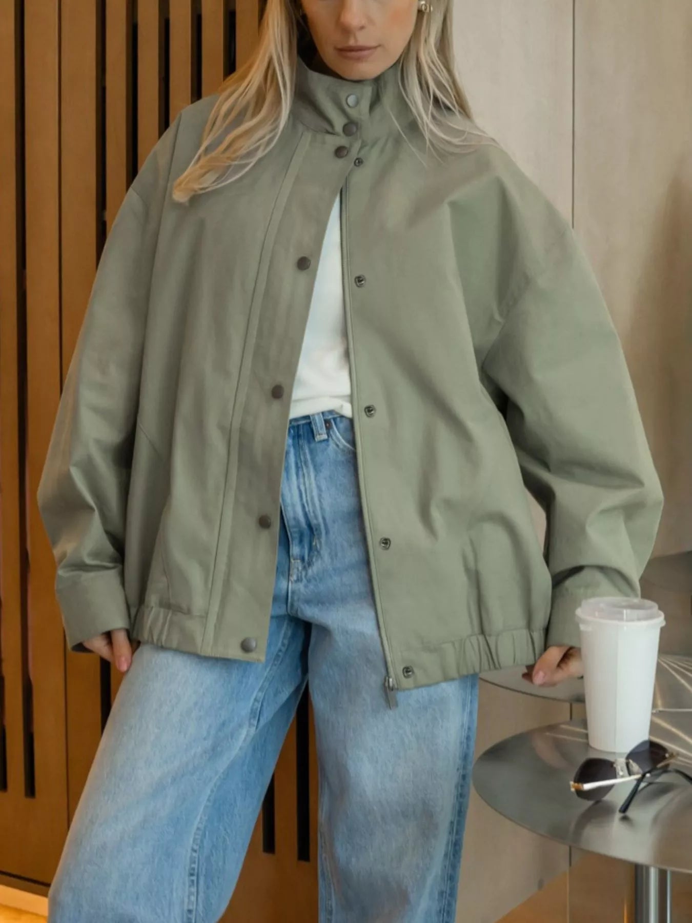 Snap Down Dropped Shoulder Jacket