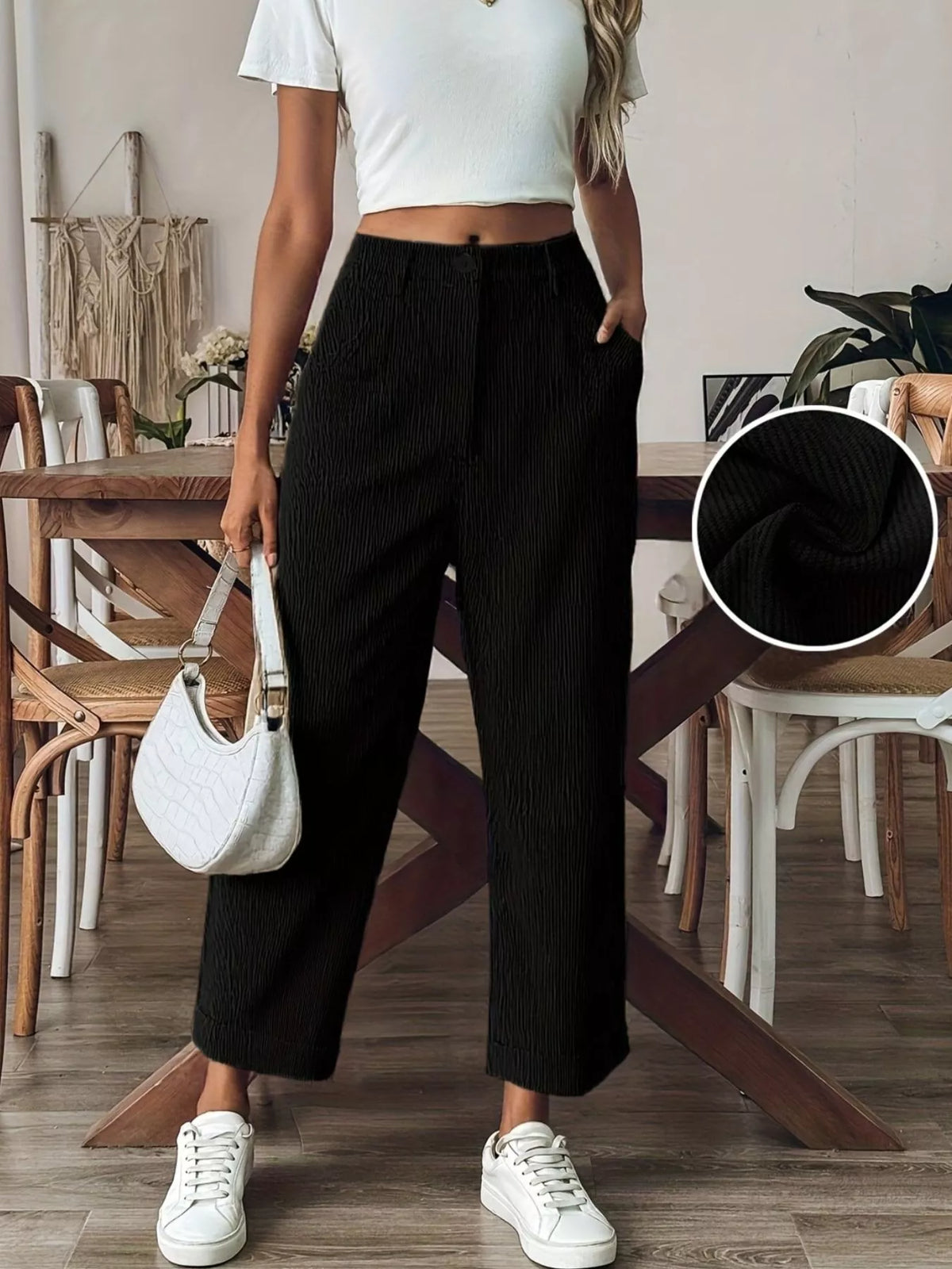 Textured Corduroy Straight-Leg Pants