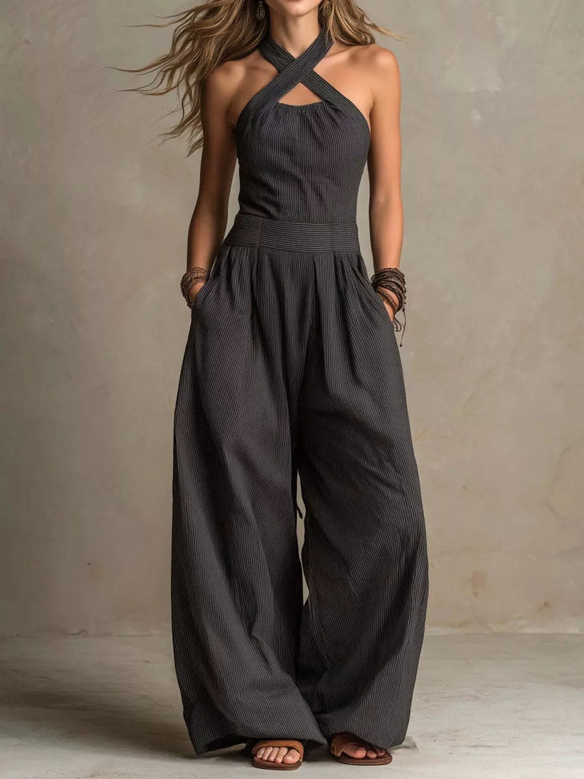 Full Size Halter Neck Wide-Leg Jumpsuit Plus Size