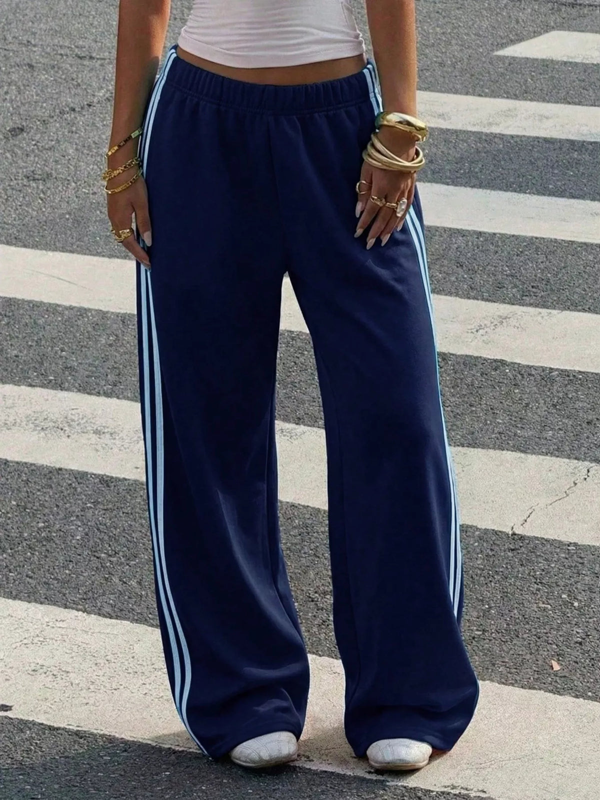 High-Waisted Wide-Leg Track Pants with Side Stripes