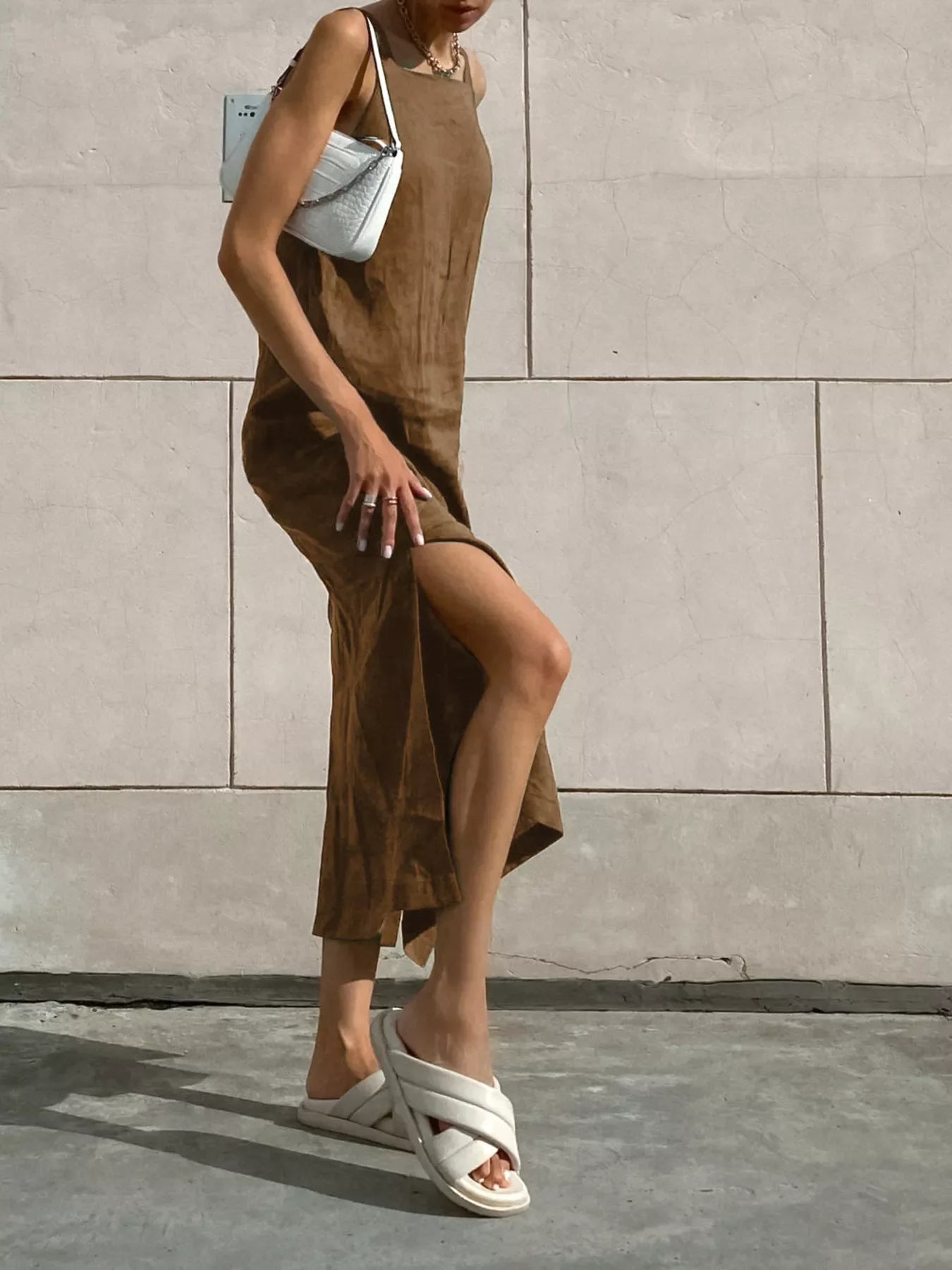 Side Slit Sleeveless Midi Dress